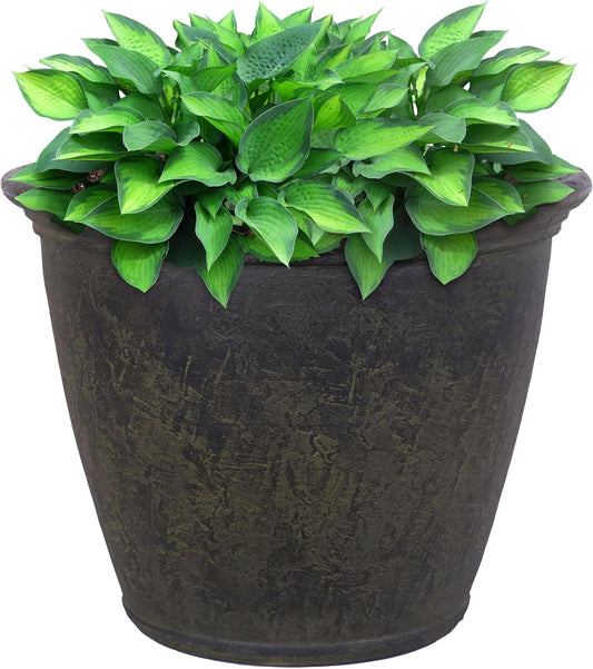 Sunnydaze 24-Inch Anjelica Large Plastic Pot for Plants - Outdoor Polyresin Round Planter with Drillable Drainage Holes - Sable