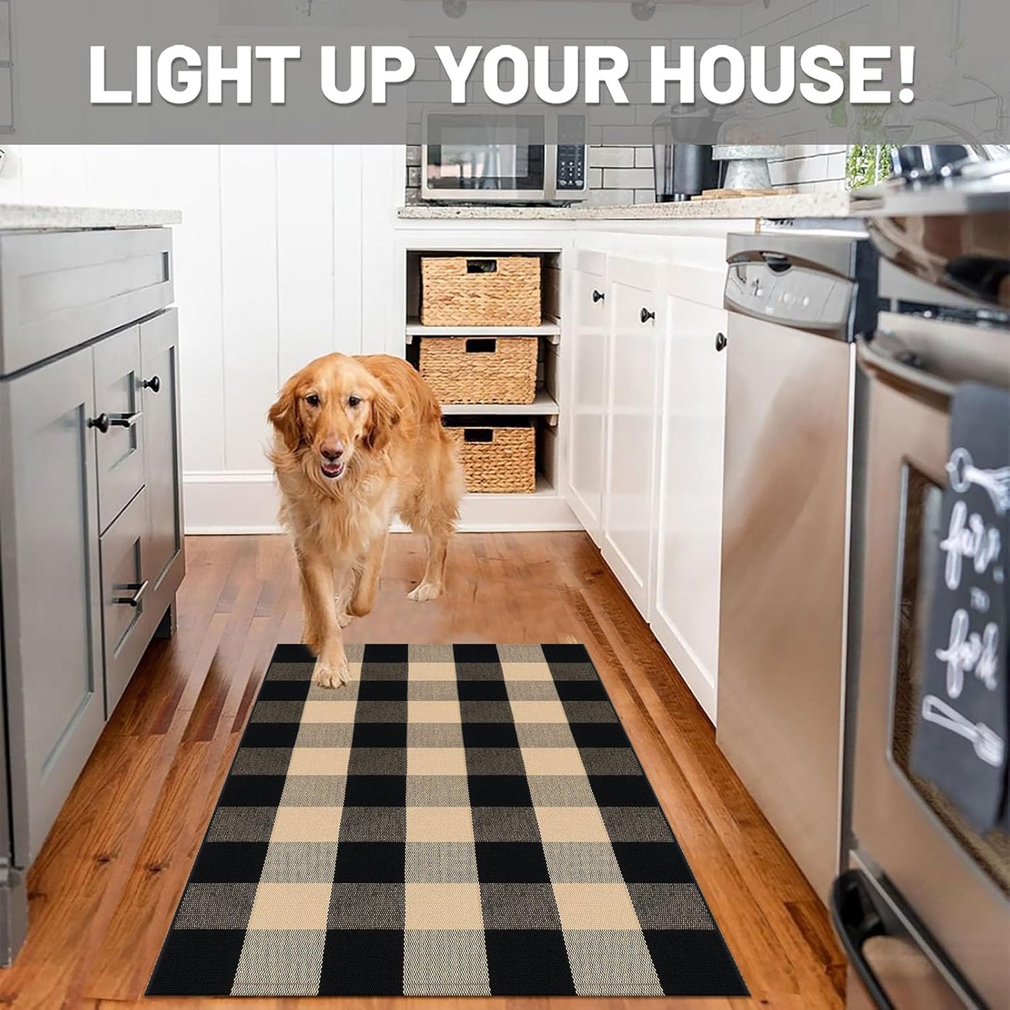 IOHOUZE Buffalo Plaid Checkered Rug 27.5 x 43 Inches Front Door Mats, Washable Area Rugs for Front Porch Welcome Mats Indoor Outdoor, Entryway Door Rug for Entryway, Home Entrance, Tan Black