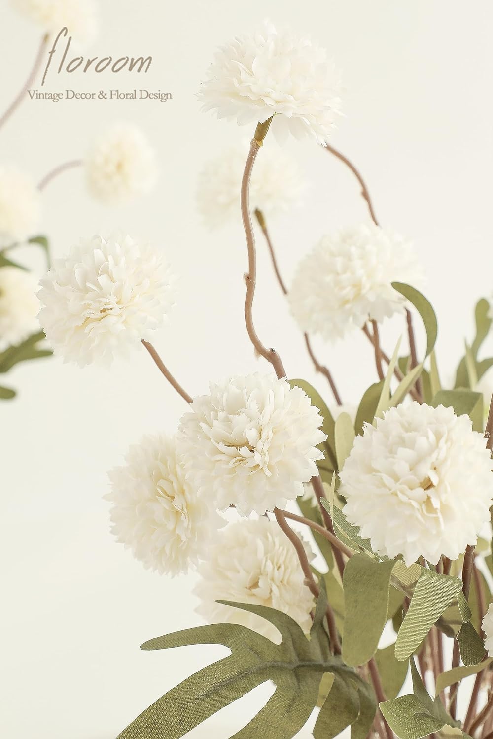 Floroom 5pcs Ivory Faux Silk Mums Artificial Flowers, Bulk Fake Small Mini Chrysanthemums with Stems for DIY White Wedding Centerpieces Floral Arrangements Vase Fillers Home Decorations