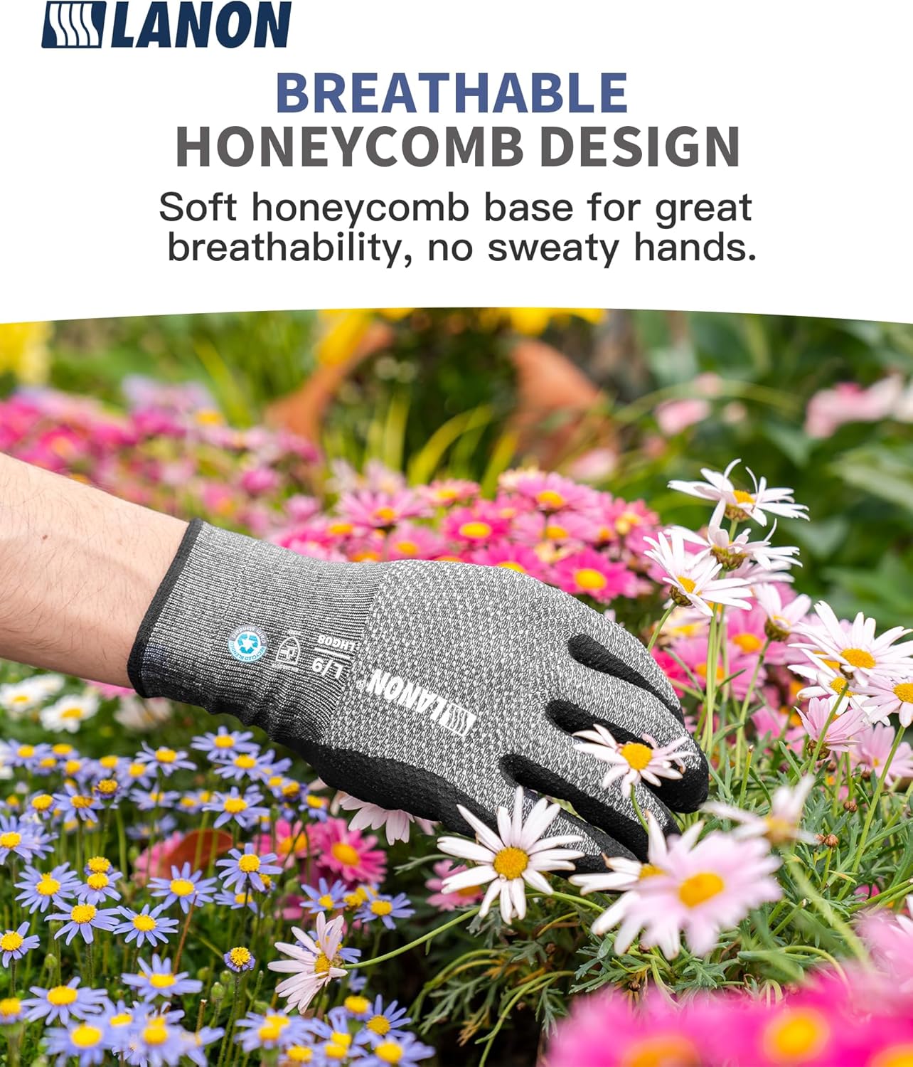 LANON Gardening Gloves for Men Women, 2 Pairs Nitrile Coated Garden Gloves with Grip, Breathable B.COMB AIR Technique, Dusty Olive & Bluebird, XLarge