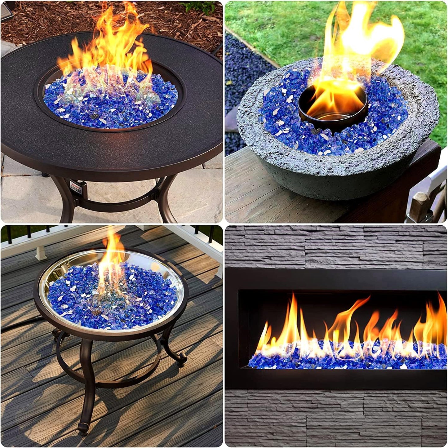 Mr. Fireglass 10 Pounds Fire Glass - 1/2 Inch High Luster Reflective Tempered Glass Rocks for Fireplace Fire Pit Table and Landscaping, Cobalt Blue