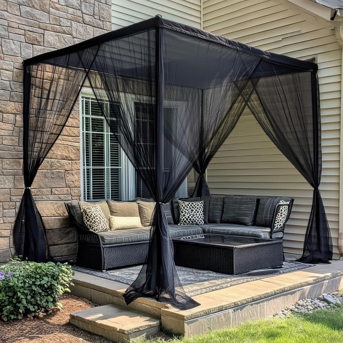 Mosquito Net for Patio 10 x 10 FT | Very Large Sizes & Fabric Designed for Outdoors | Insect House Screen Netting for Gazebo, Porch & Garden Terrace | Black Outside Canopy Bug Protection
