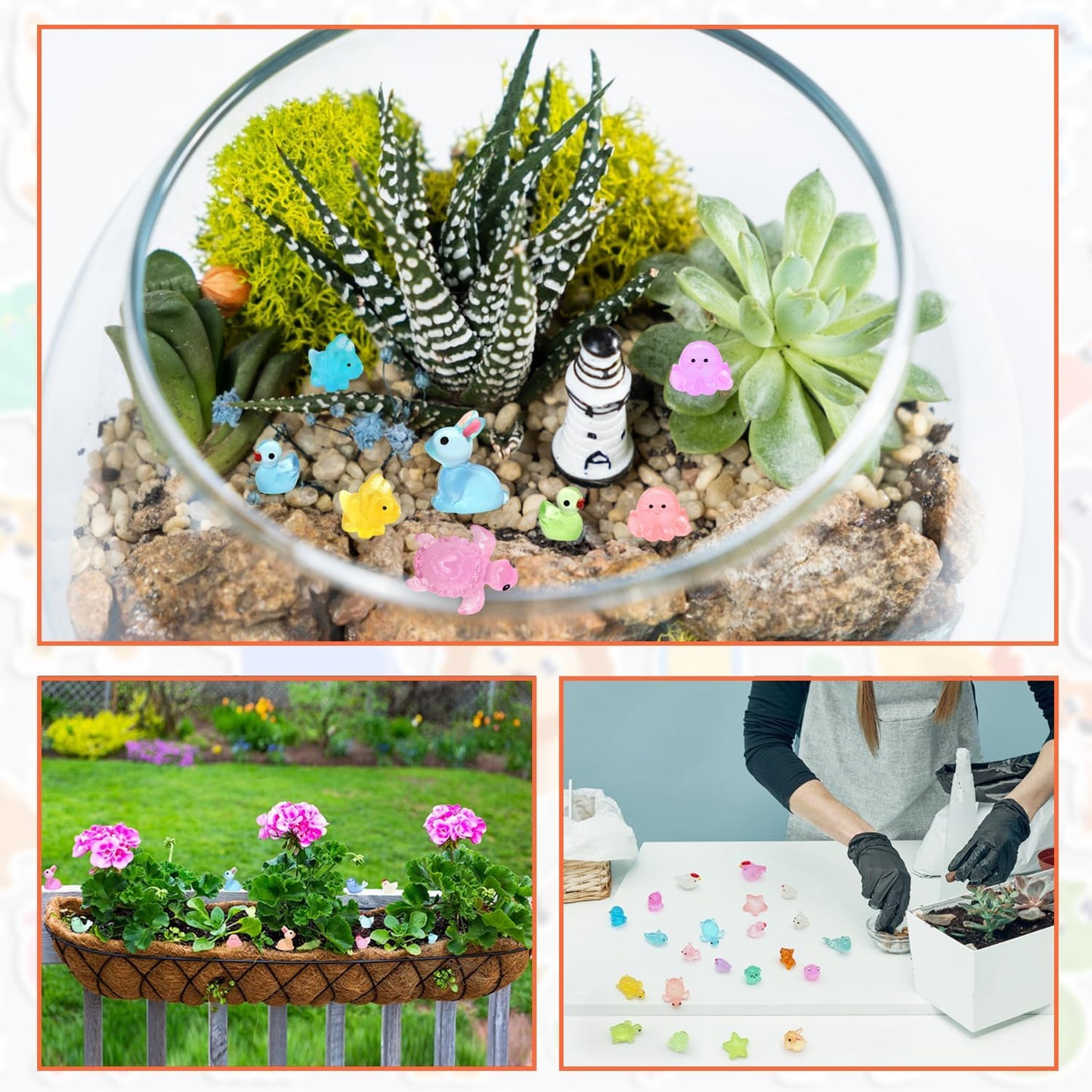 Anvin 120 pcs Mini Resin Animals Glow in The Dark Garden Miniatures Luminous Fairy Garden Figurines with Mini Ducks/Owls/Frogs/Pandas for Micro Landscape Cake Potted Plants Dollhouse Decor
