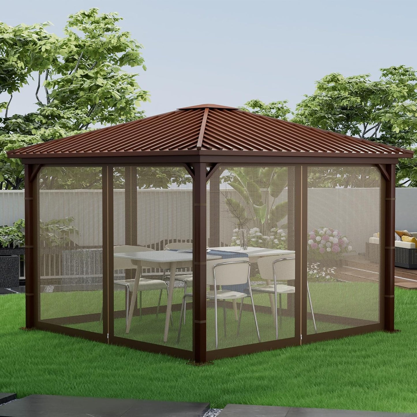 Gazebo Replacement Netting Screen Mosquito Net Screen Walls for 10 x 10 ft Outdoor Gazebo Canopy, 4-Panel with Double Zippers for Outdoor Patio (Only Netting)