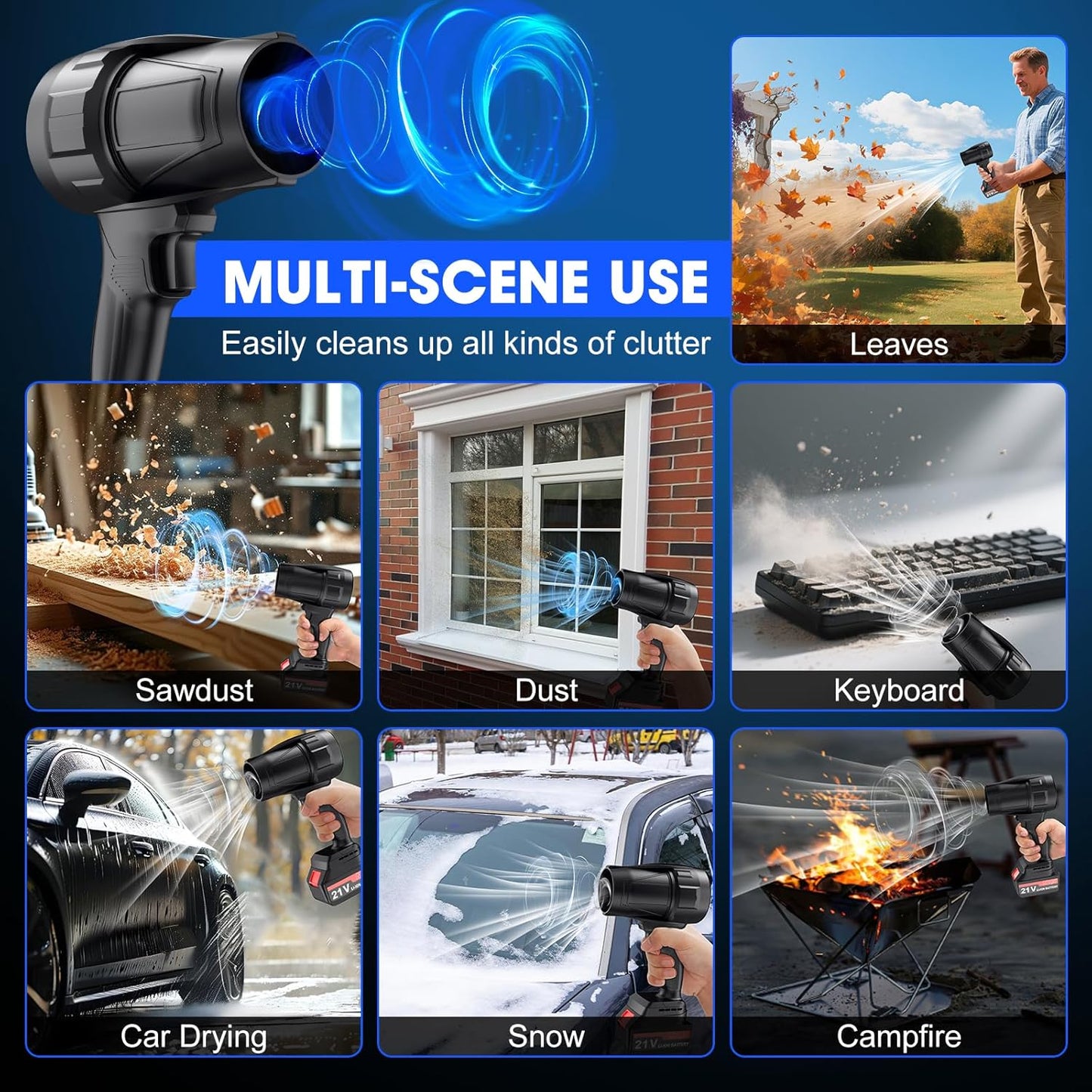 Leaf Blower Cordless with Battery and Charger, Powerful Handheld Air Blower with 2 X 4000mAh Batteries, Turbo Jet Blowers for Lawn Care, Patio Cleaning, Car Drying, Leaves, Dust, Snow