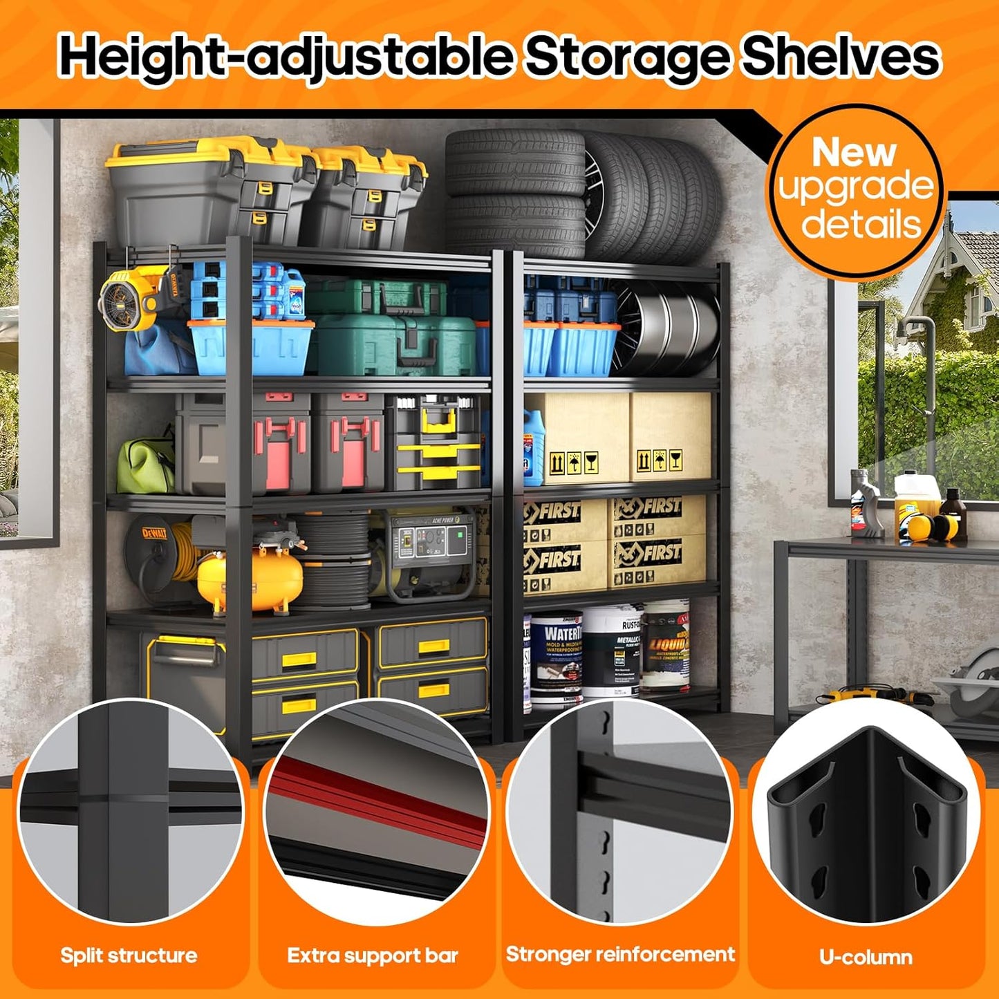 Garage Shelving Heavy Duty,5 Tier Adjustable Metal Shelving Storage Rack,Storage Shelves,48" Wx20 Dx72.2 H,Industrial Shelving Unit for Basement,Warehouse,Garage Organization.4 Pack