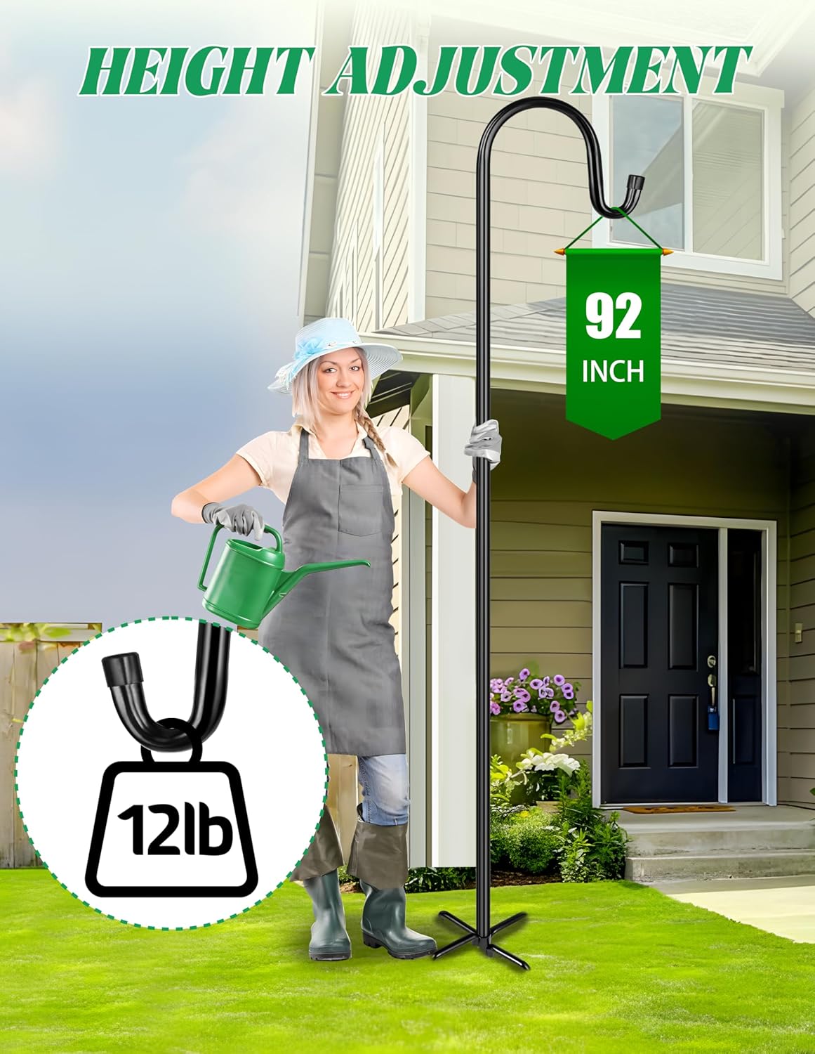 XDW-GIFTS Bird Feeder Pole for Outdoor, 92 Inch Shepherds Hooks Heavy Duty Garden Pole for Hanging Plant Basket, Solar Light Lanterns, Garden Plant Hanger Stands with 5 Base Prongs