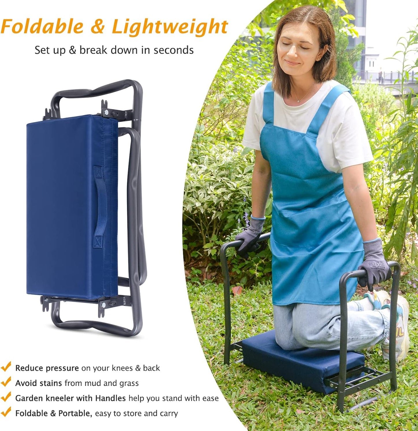 ikkle Garden Kneeler and Seat Heavy Duty Garden Stool, Upgraded Gardening Kneeler Bench, Thicker Wider Kneeling Pad, Garden for Seniors