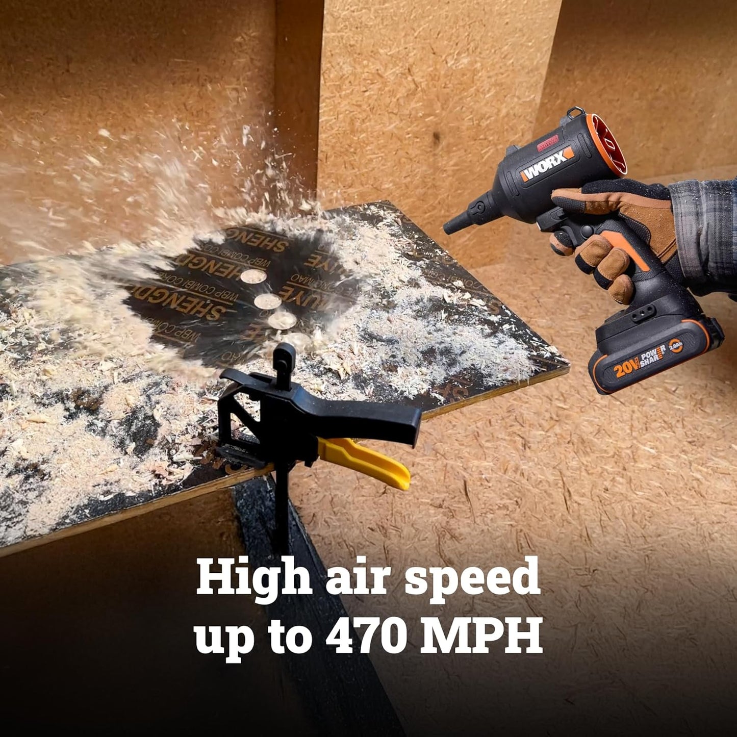 WORX Cordless Blower/Inflator, 20V 39 CFM 470 MPH Brushless High Speed Portable Dust Cleaner for Workshop, Lawn, Yard, Home, Lightweight Handheld Blower, Battery and Charger Included,WX099L PowerShare