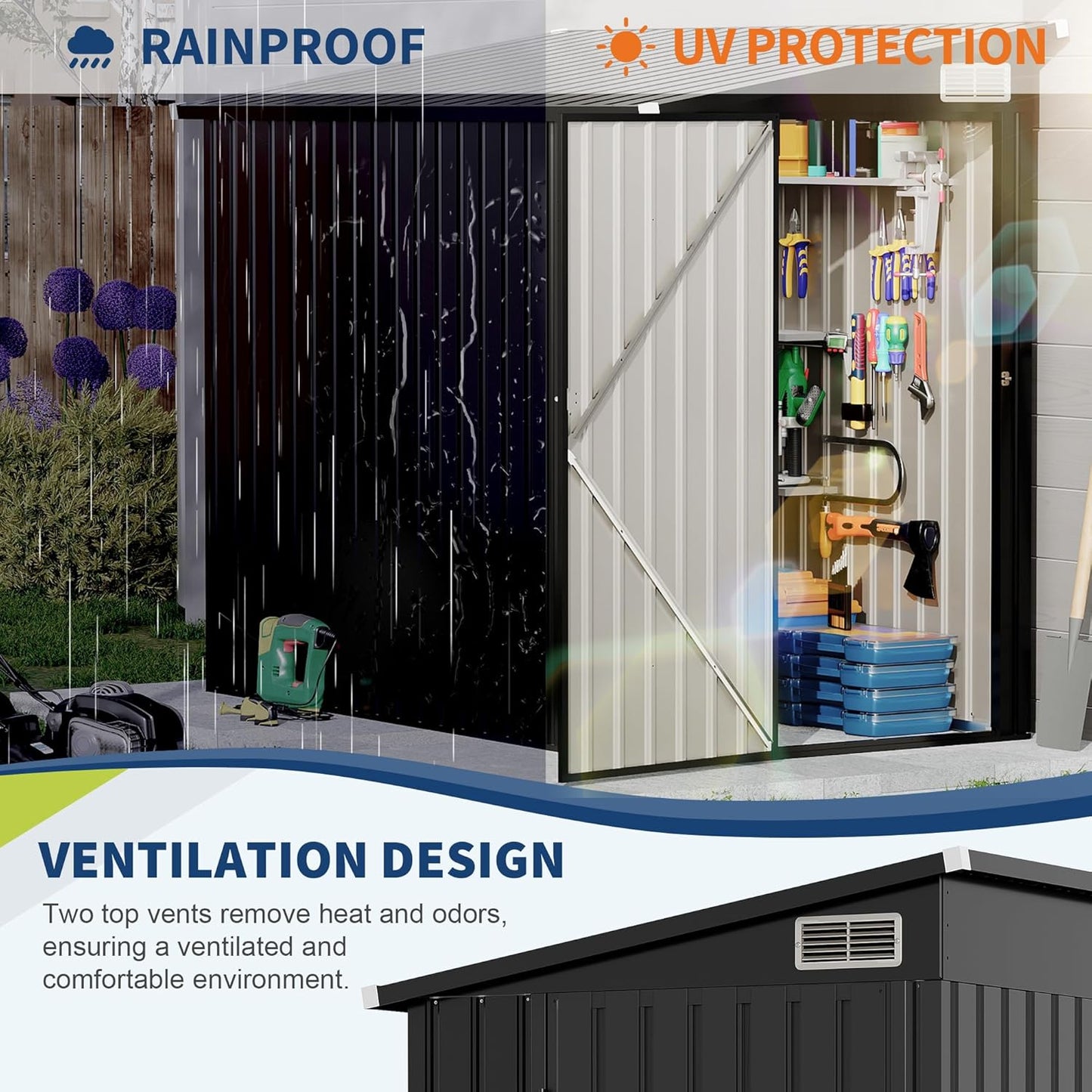 4x8 FT Metal Outdoor Lean to Storage Shed, Lean to Garden Shed Utility Tool Shed, Heavy-Duty Outdoor Metal Wall Side Storage Sheds