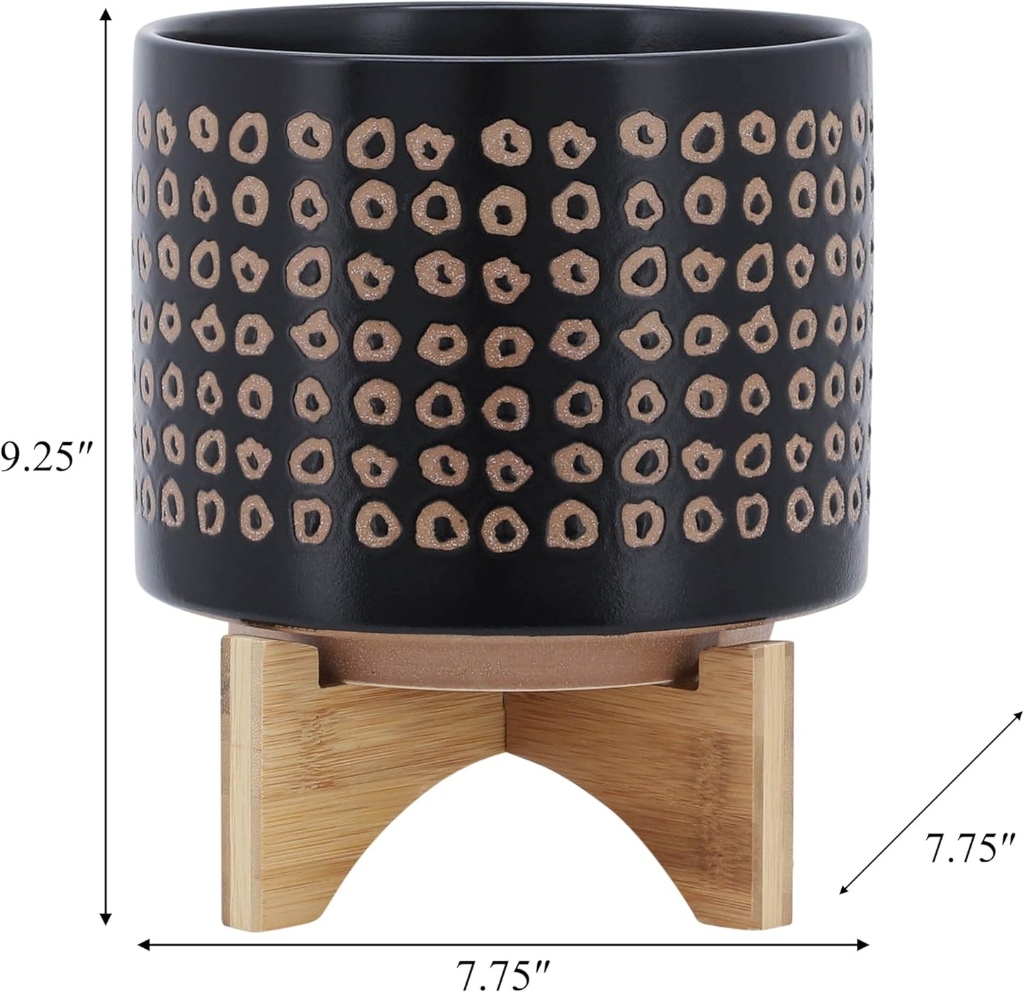 Ceramic Planter with Wooden Stand – Modern Home Decor Stoneware Plant Pot with Elevated Base – Decorative Indoor & Outdoor Planter with Legs for Living Room, Bedroom, Patio, or Garden – 9", Brown