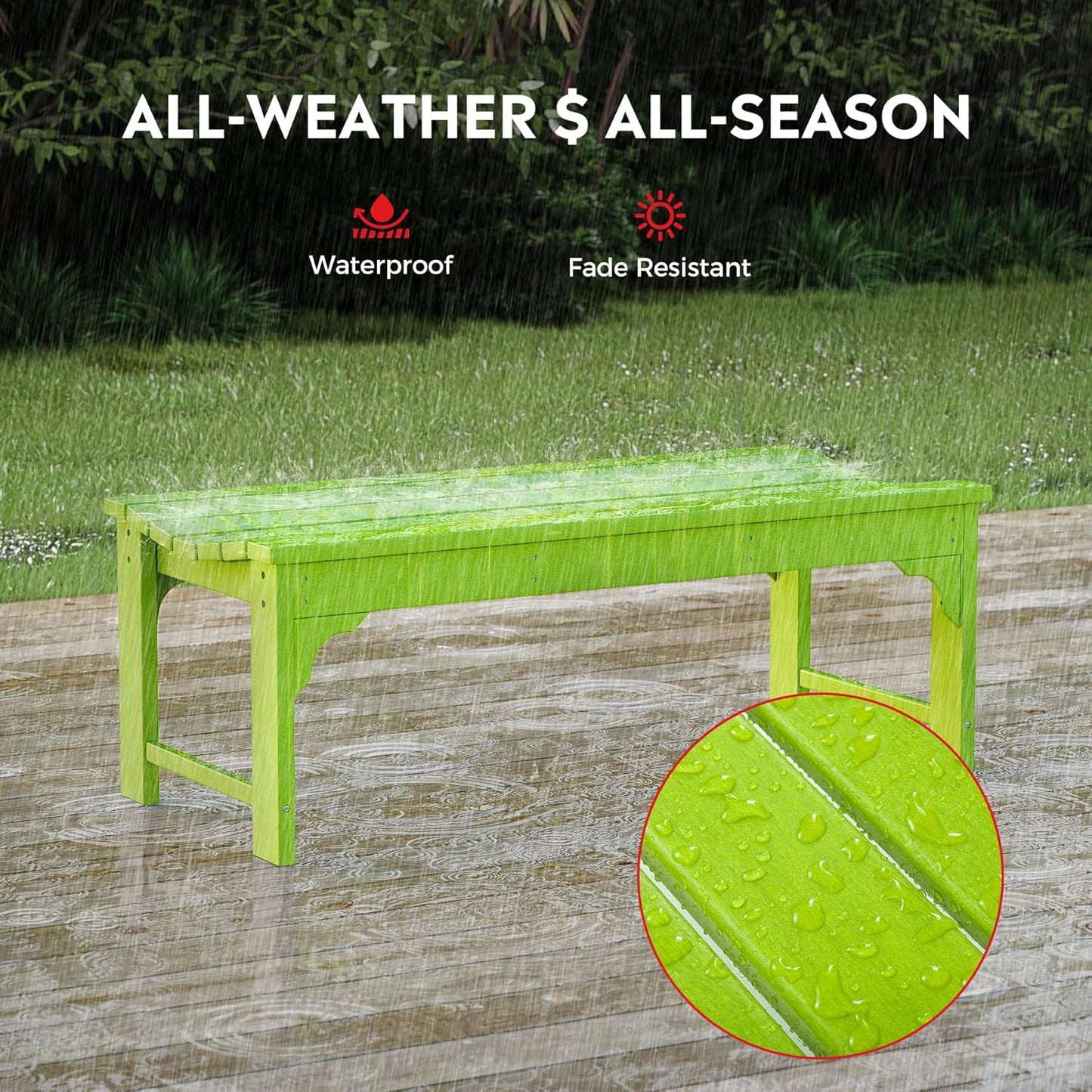 Outdoor Benches Weatherproof, All Weather Resistant Park Bench Poly Lumber Backless Garden Bench Seat for Entryway Front Porch, Lime