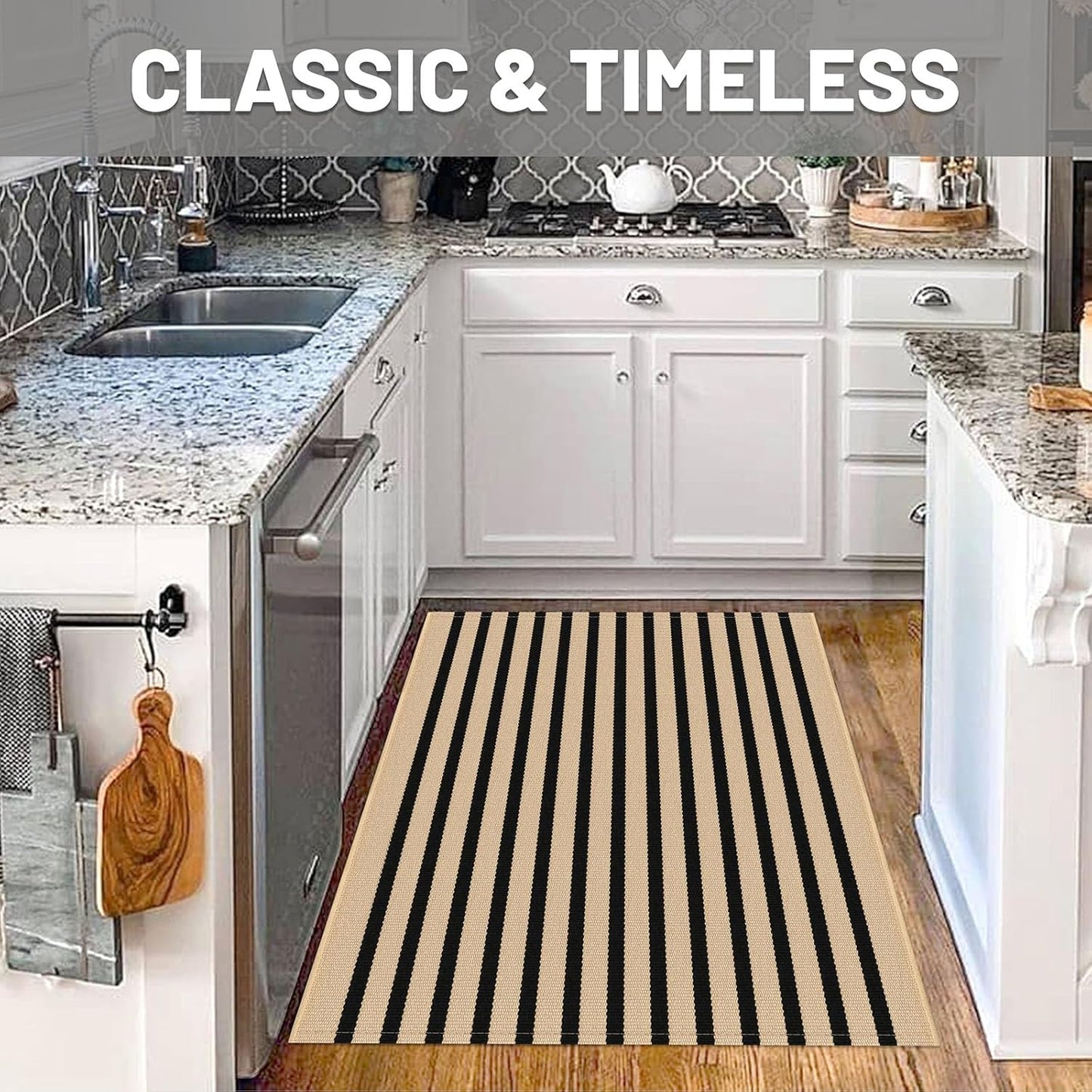 IOHOUZE Striped Area Rug 3'x5' Front Door Rugs Small Washable Area Rug for Front Porch, Spring Summer Welcome Door Mats Outdoor Indoor, Doormat for Entryway Porch Entrance, Tan/Black