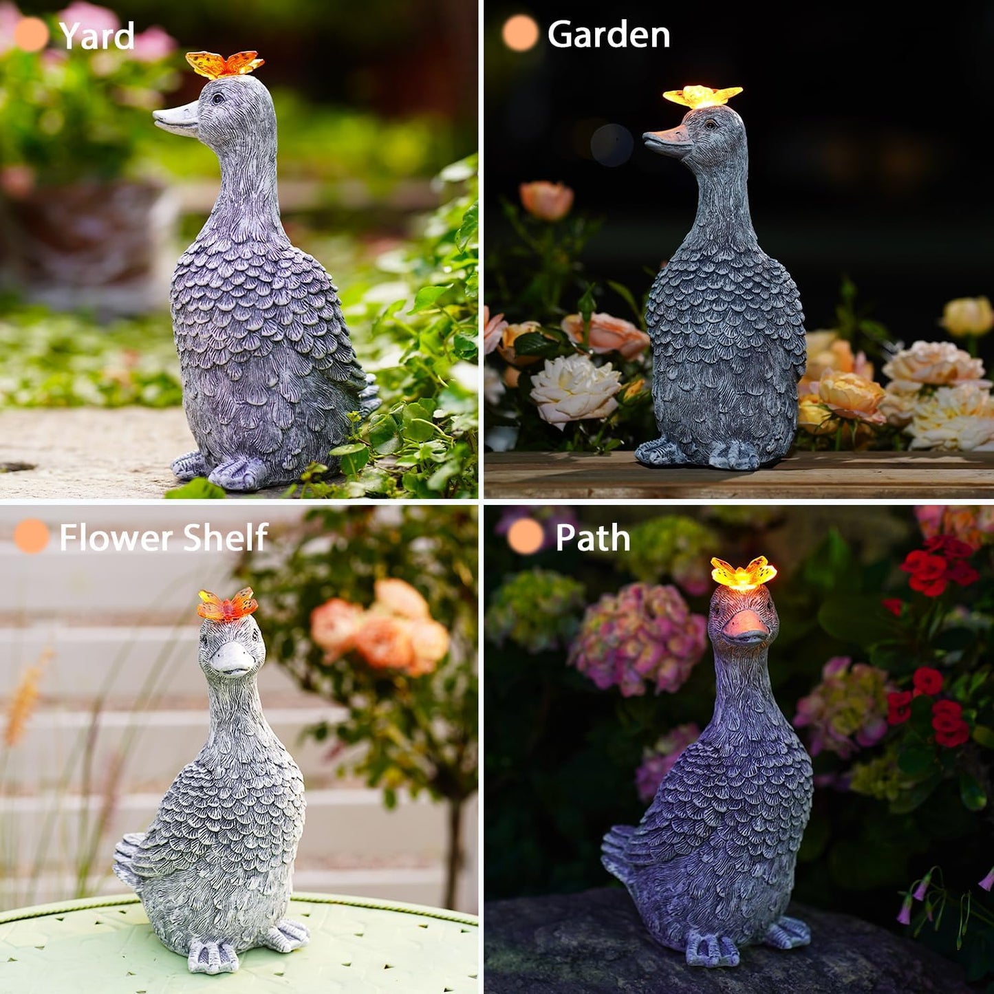 Solar Garden Statue Goose Figurine – Outdoor Decoration with Butterfly for Garden Yard Lawn Home Decor Outside : Unique Gifts for Mom Grandma