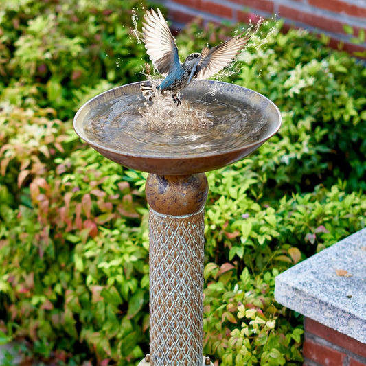 35.4" H×12.2" W Metal Bird Baths for Outdoors,Cylindrical Base Bird Bath,Vintage Bird Bath Bowl, Bird Feeder Seed Tray Garden Lawn Yard Decor