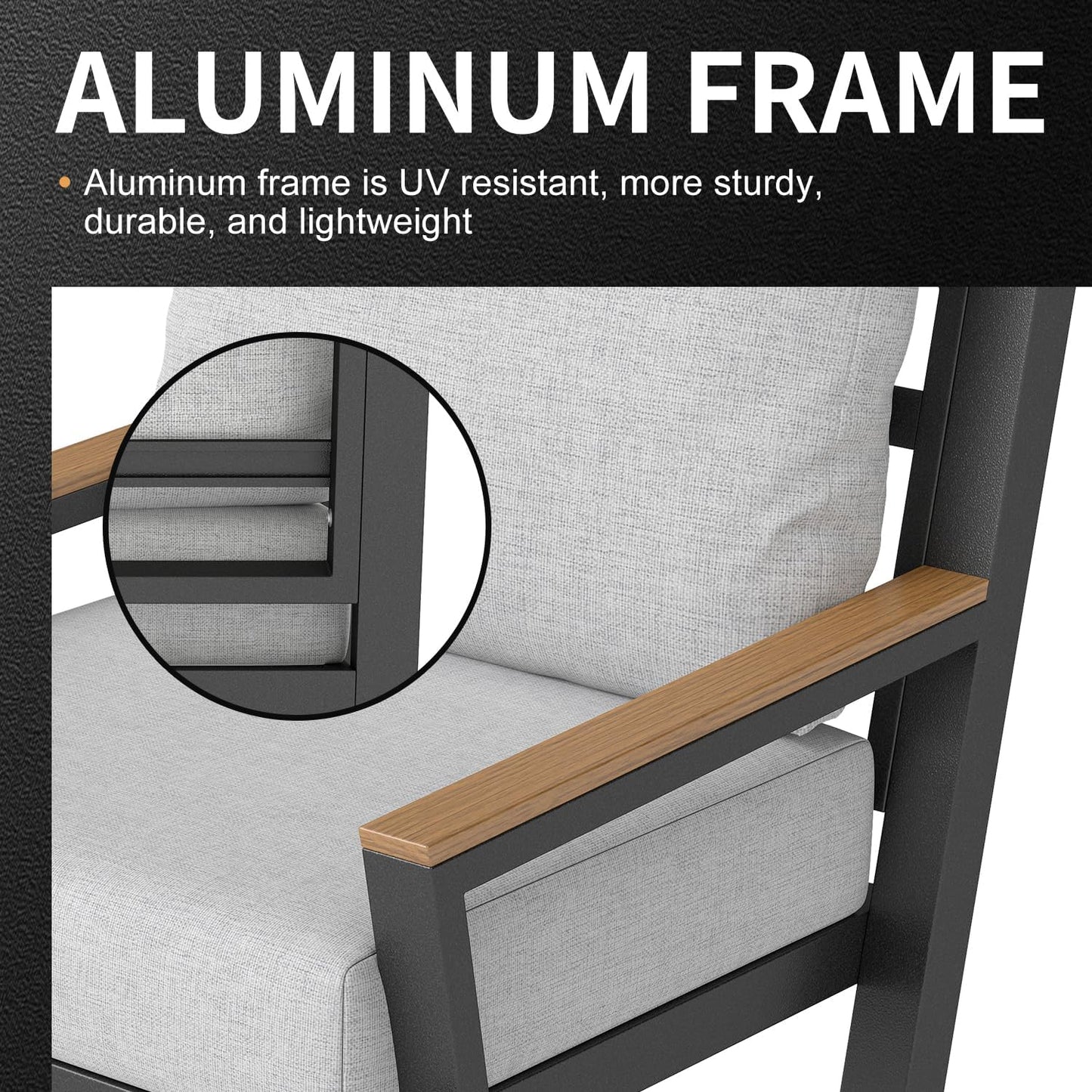 Aluminum Outdoor Sofa,4 Seats Modern Patio Furniture Set,Sectional Sofa Conversation Set with Coffee Table, Upgraded Washable Cushions for Garden Backyard,Grey