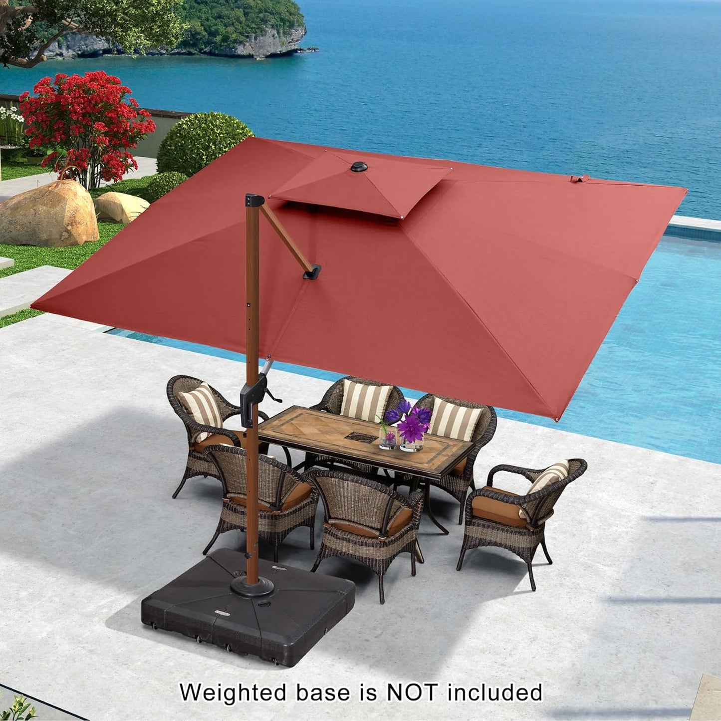 PURPLE LEAF 9' X 12' Double Top Deluxe Wood Pattern Rectangle Patio Umbrella Offset Hanging Umbrella Outdoor Market Umbrella Garden Umbrella, Brick Red