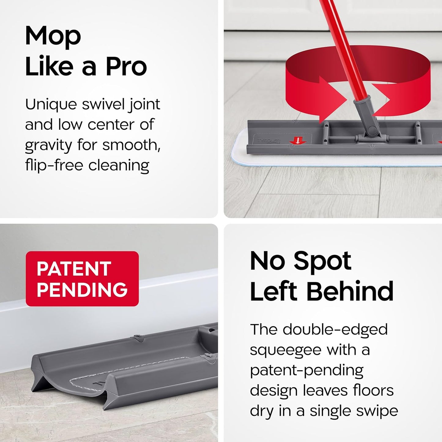 Tyroler MoppyShmoppy 2-in-1 Heavy Duty Floor Squeegee for Concrete Floors & Microfiber Mop 16.5" | Squeegee for Floor with 55" 4-Part Handle | Squeegees Mop | Squeegees Broom for Floors