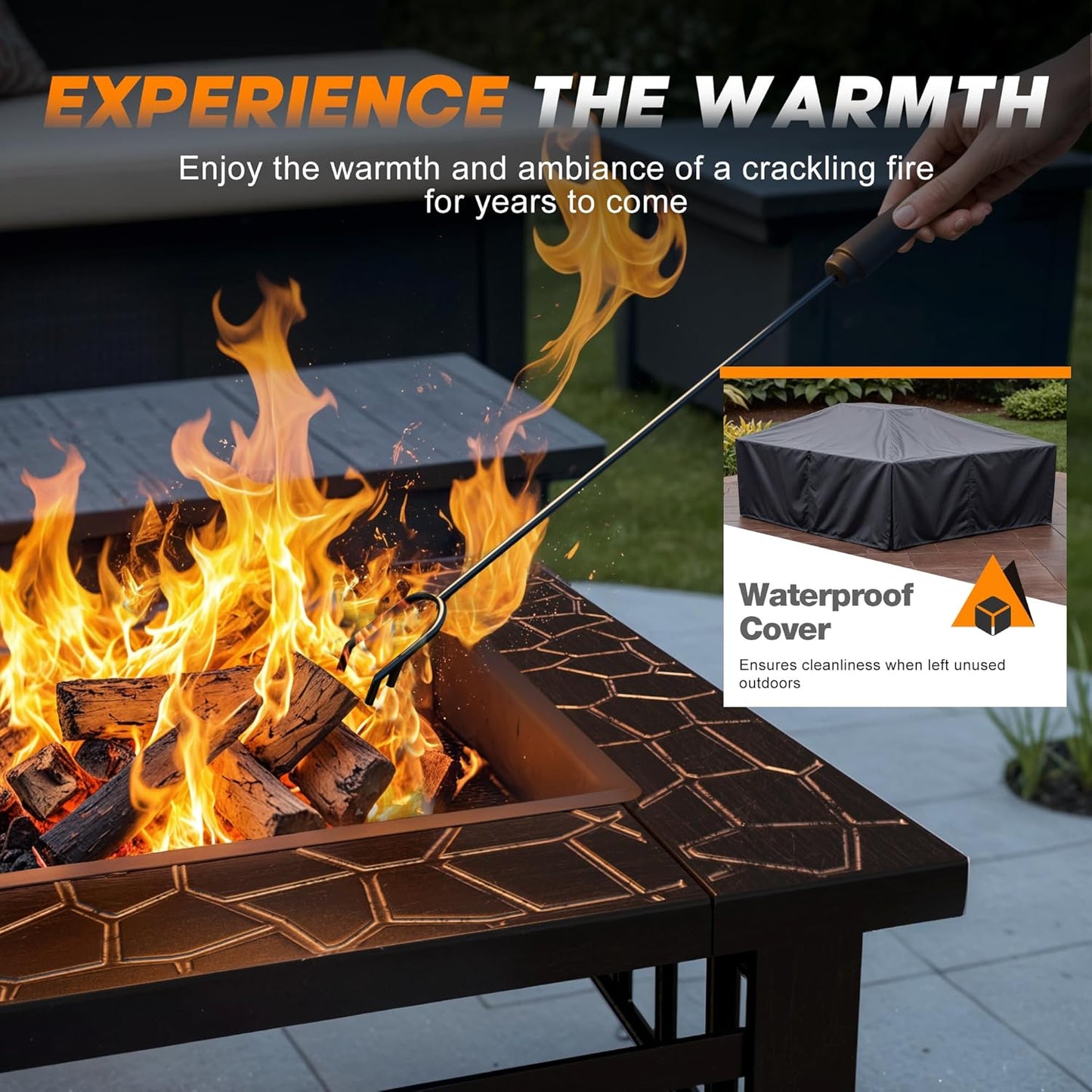 Devoko Outdoor Fire Pit, 32 Inch Firepit Table Metal Outdoor Fireplaces with Waterproof Cover for Outside Patio Camping (Bronze)