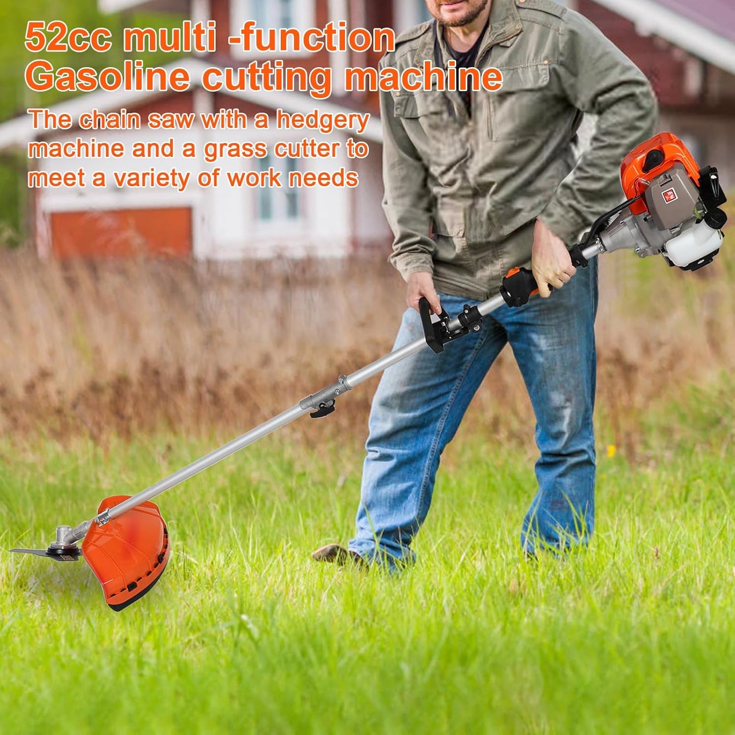 Gas Weed Wacker, 52cc 2-Stroke 5 in 1 Multi-Functional Lawn Mower Hedge Trimmer Pruners Gas Powered Brush Cutter, Weed Eater for Grass and Bush Shipping from US (Red)