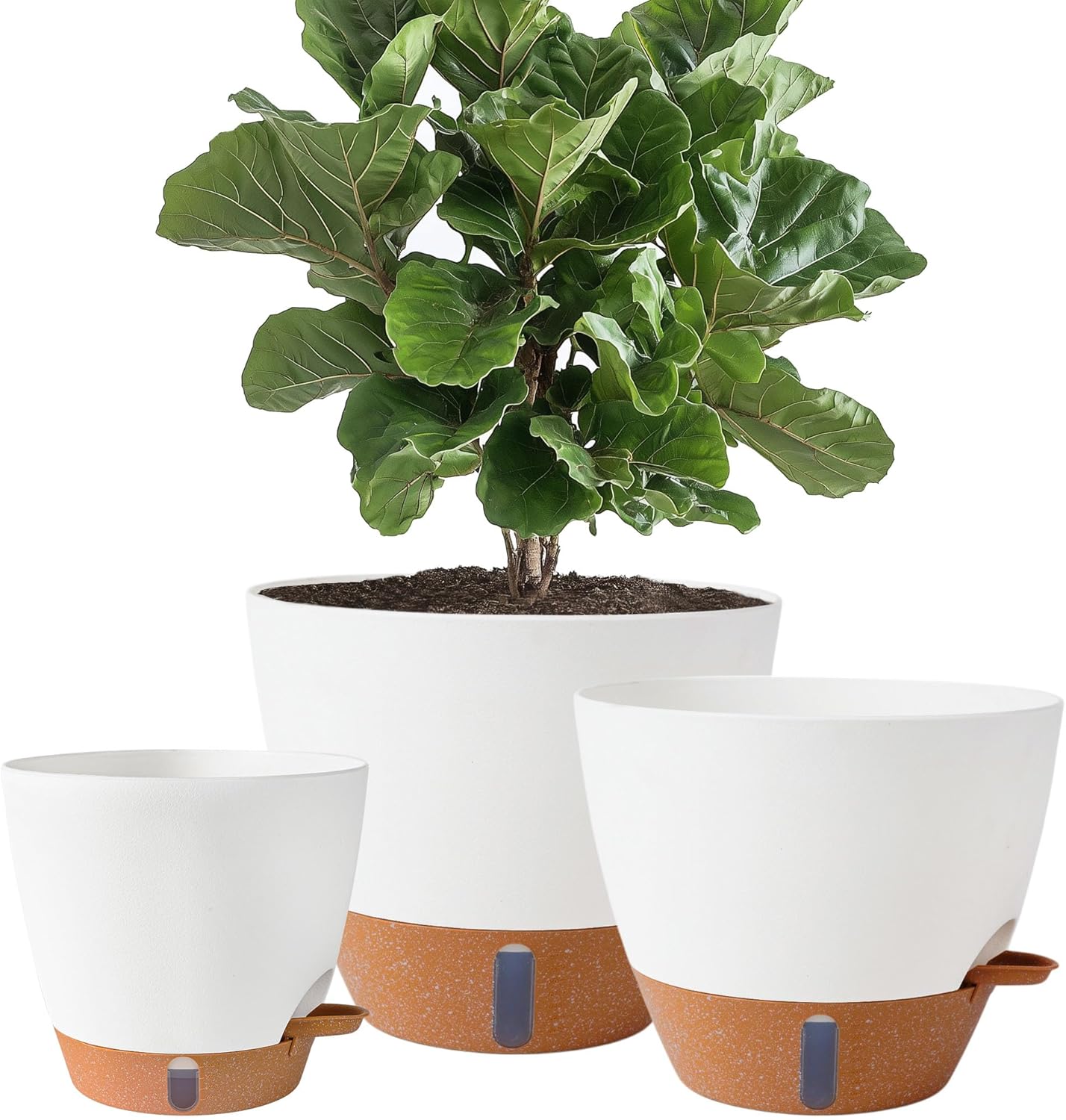 8/10/12 Inch Self Watering Pots for Indoor/Outdoor Plants - Large Plastic Planter with Drainage Holes, Water Level Indicator & Deep Reservoir, Modern Decorative Flower Pots (White)