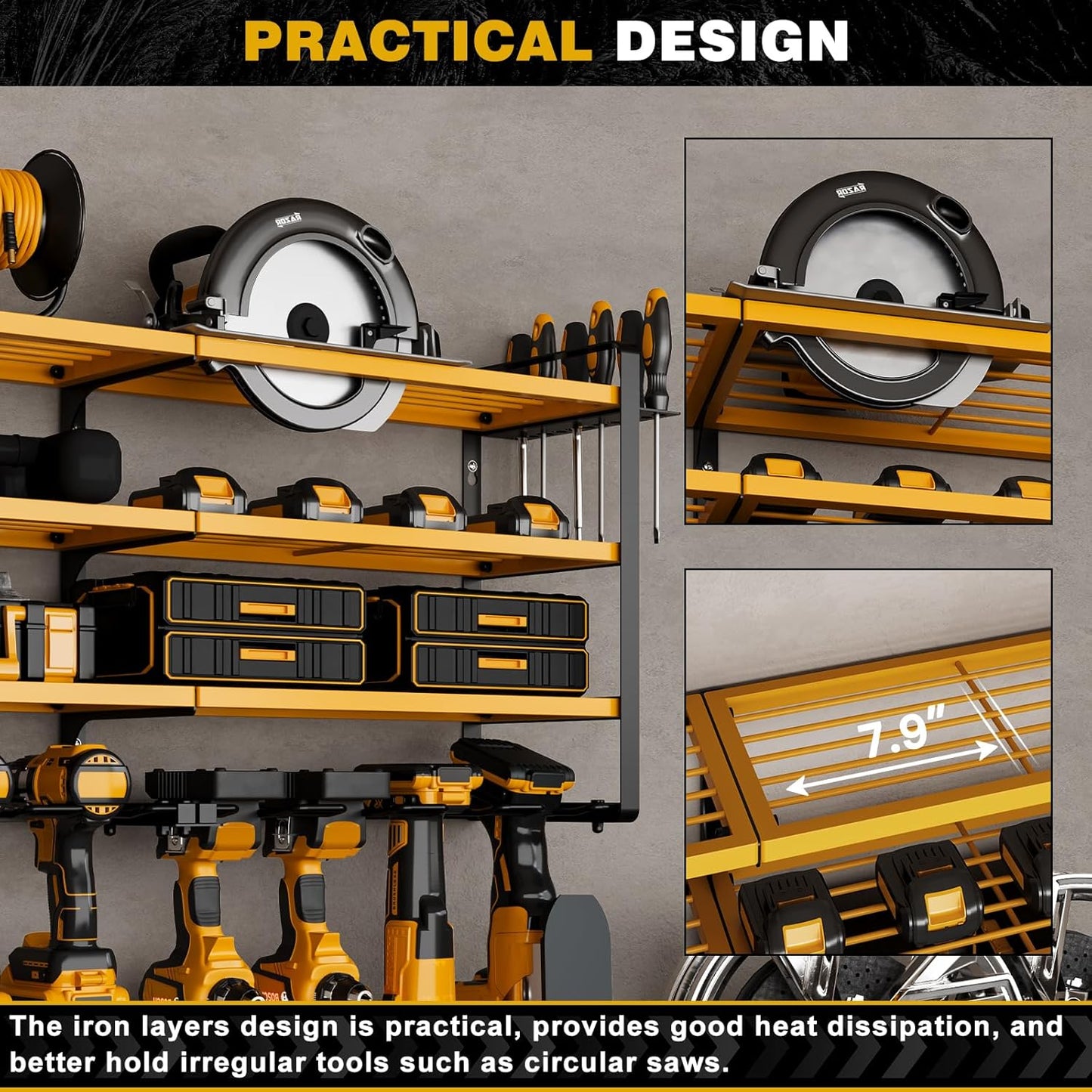 48" Large Power Tools Organizer Wall Mount,12 Drill Holder for Garage, Workshop Heavy Duty Storage Rack (Yellow)