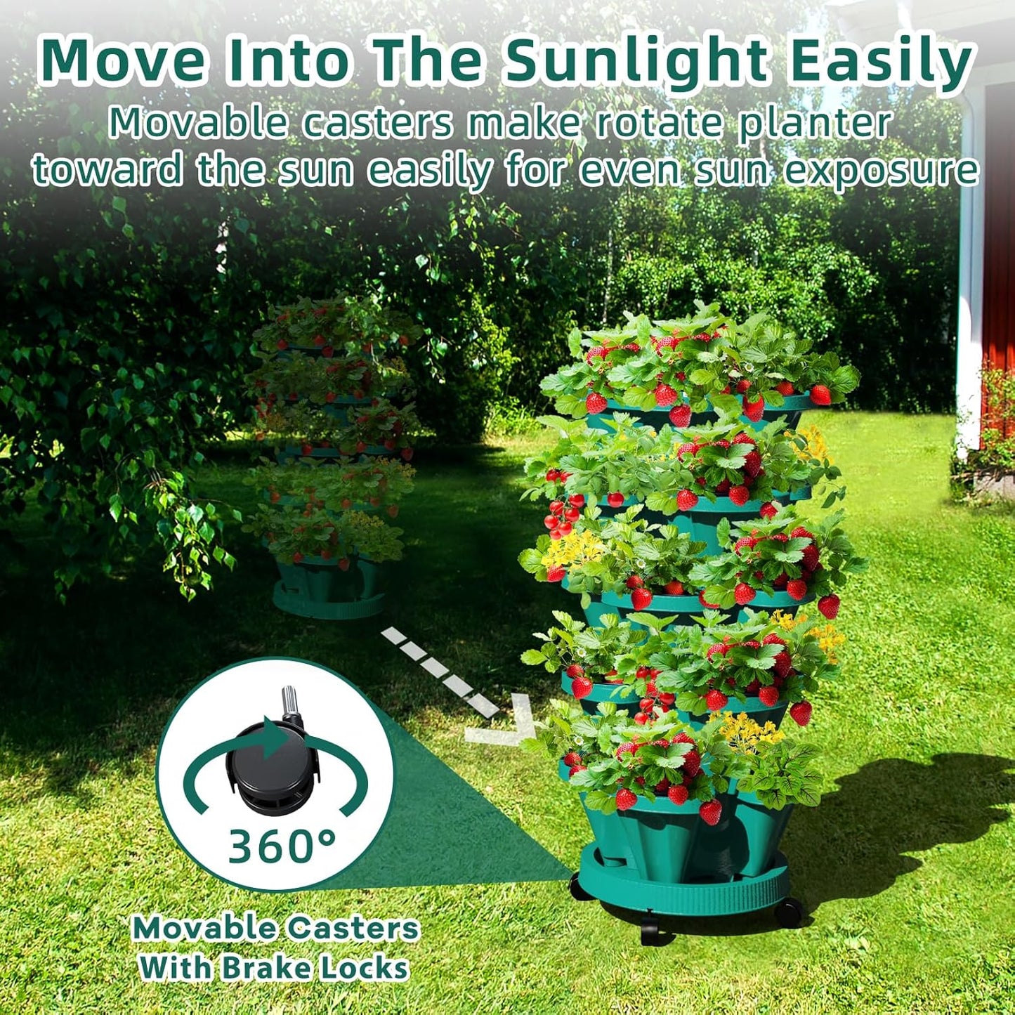 Strawberry Vertical Planters Tower Garden 2 Pack, 7 Tiered Stacking Herb Vegetable Planter with Support Pole Indoor and Outdoor - Hunter Green