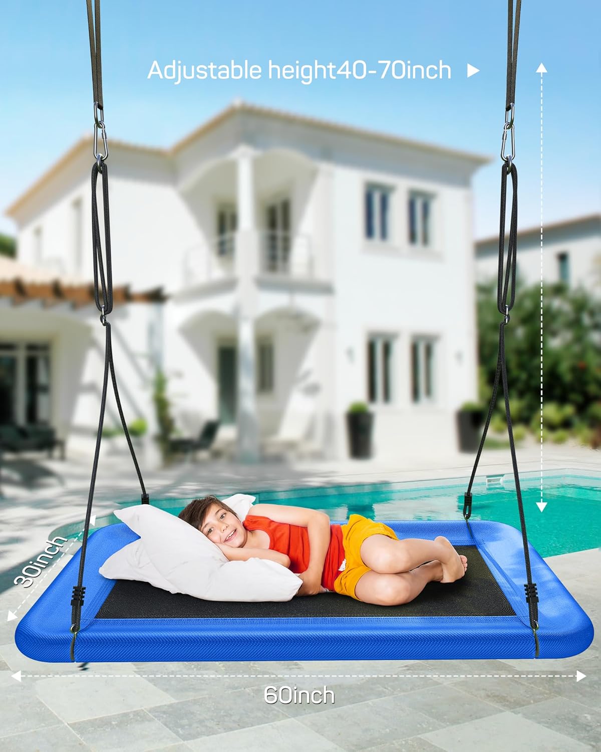 Tree Swing for Kids and Adults, 60" Waterproof Rectangle Platform Swing, 700lbs Heavy Duty with Adjustable Straps, Blue