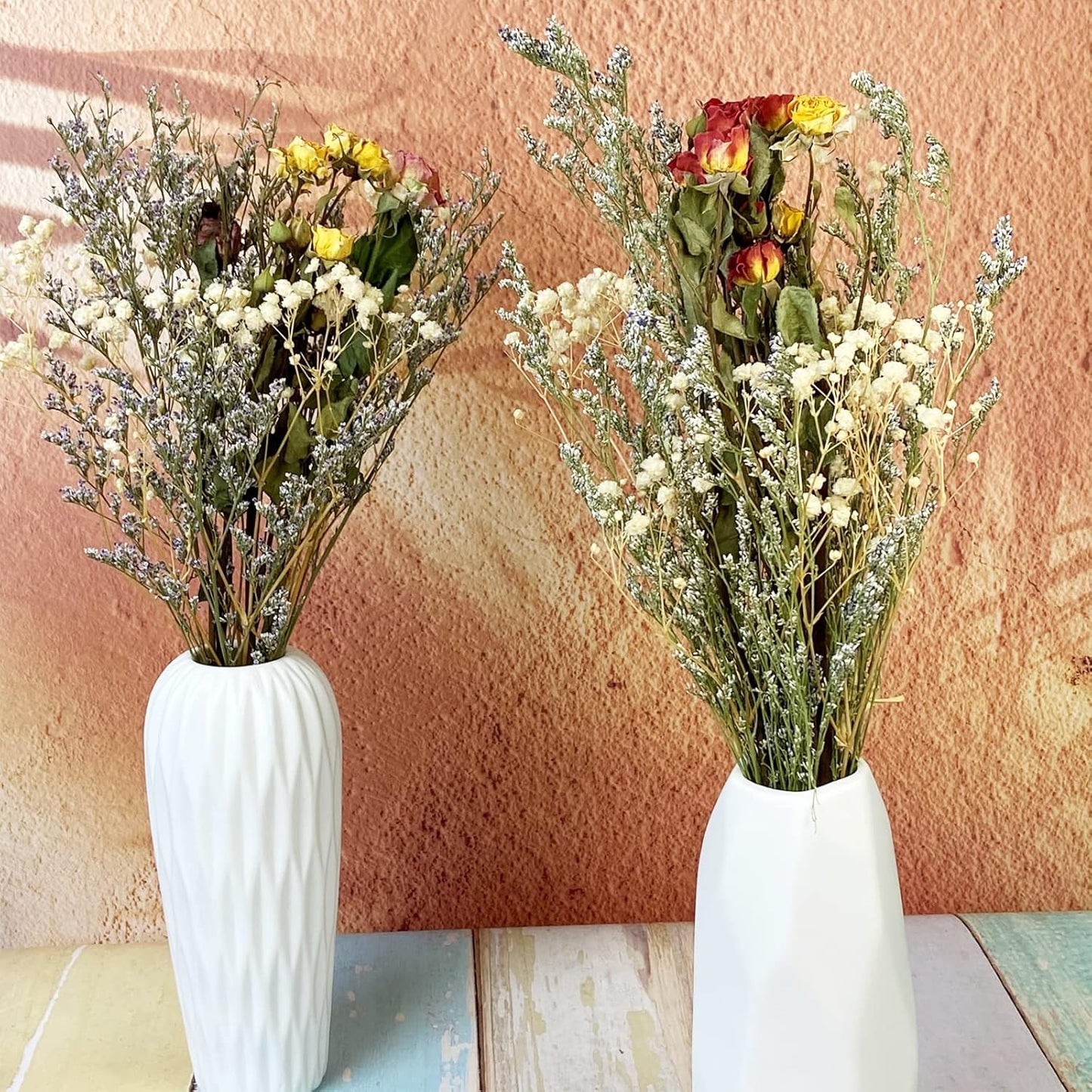 L'BREVOGA Dried Flower Spray Rose Bouquets, 2 Bunches 100% Natural Flowers, Miniature Roses with Baby’s Breath for Decoration Home Party (Spray Rose)