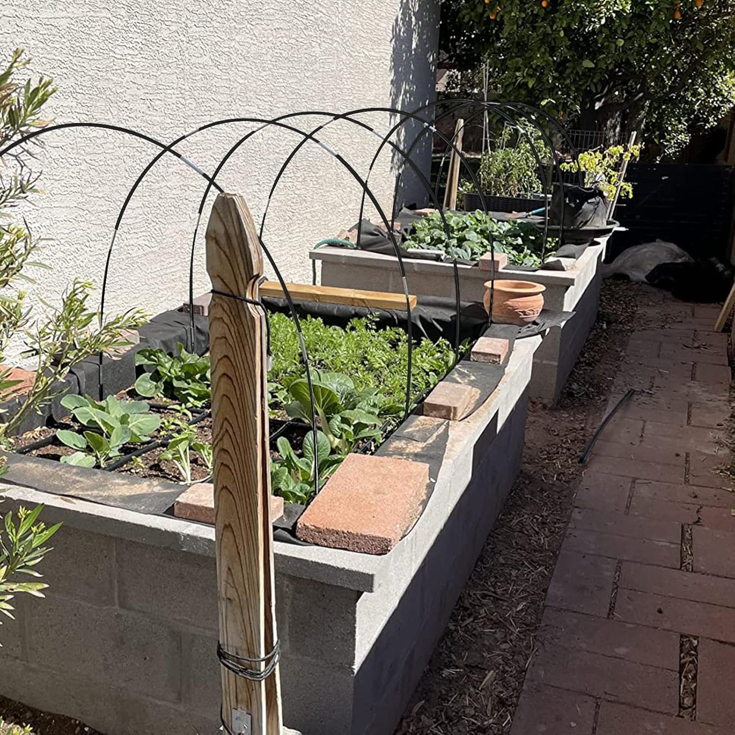 Garden Hoops Grow Tunnel, 12 Sets of 7FT Greenhouse Hoops for Raised Beds, Rust-Proof Fiberglass Frame for Garden Netting, Small Greenhouse Kit, DIY Plant Support Garden Stakes, 60 pcs