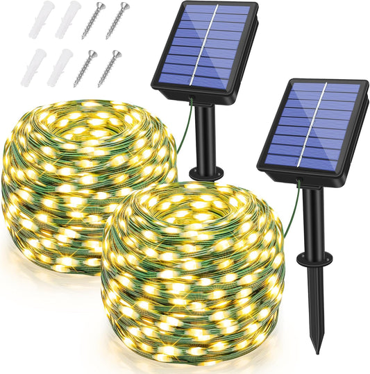 2 Pack Solar String Lights Total 480LED 158FT, IP67 Waterproof String Lights for Outside with 8 Modes, Upgraded Solar Panel Fairy Lights for Garden Party Wedding Decorations (Warm White)