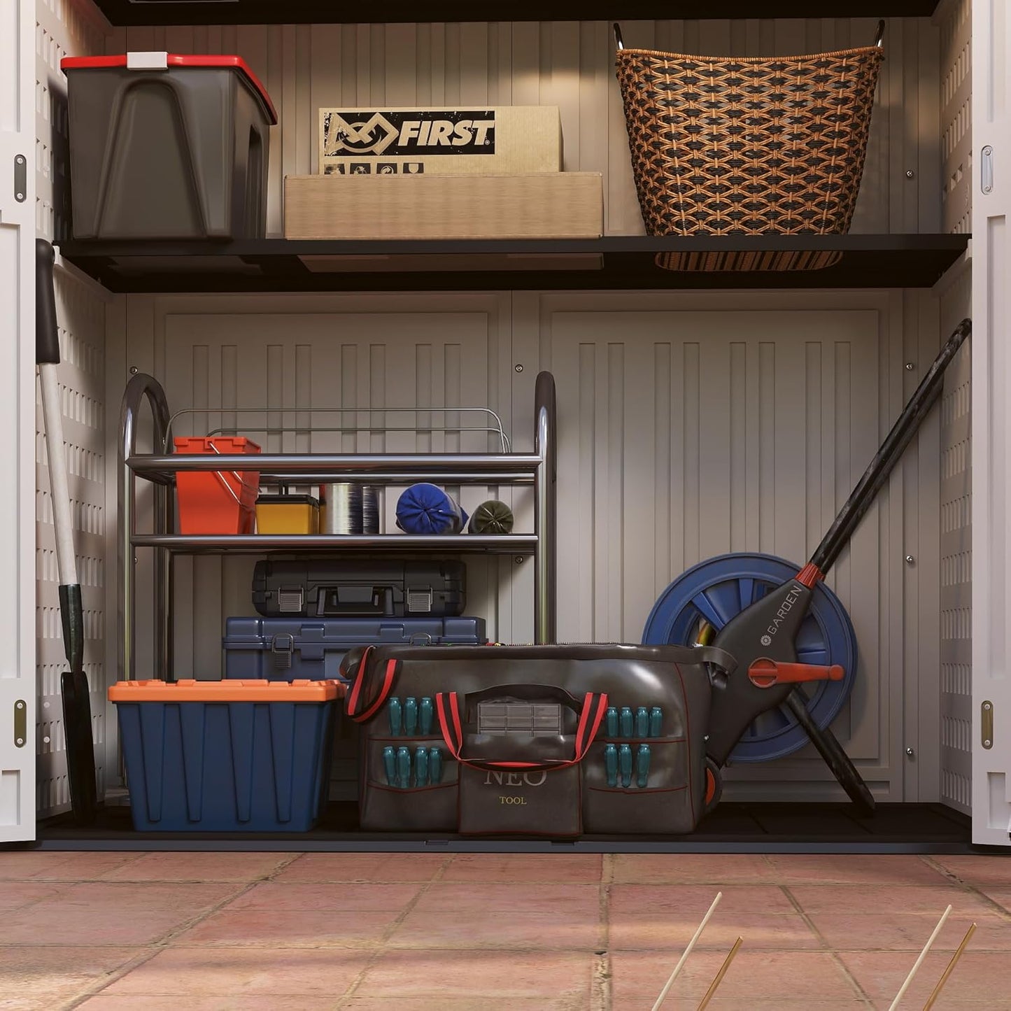 Vertical Resin Storage Shed, 60 Cuft Garden Tool Sheds & Outdoor Storage, Plastic Outdoor Storage Cabinet Waterproof, 4.5 x 2.3 ft Backyard Outside Lawn Mower Storage Shed, White