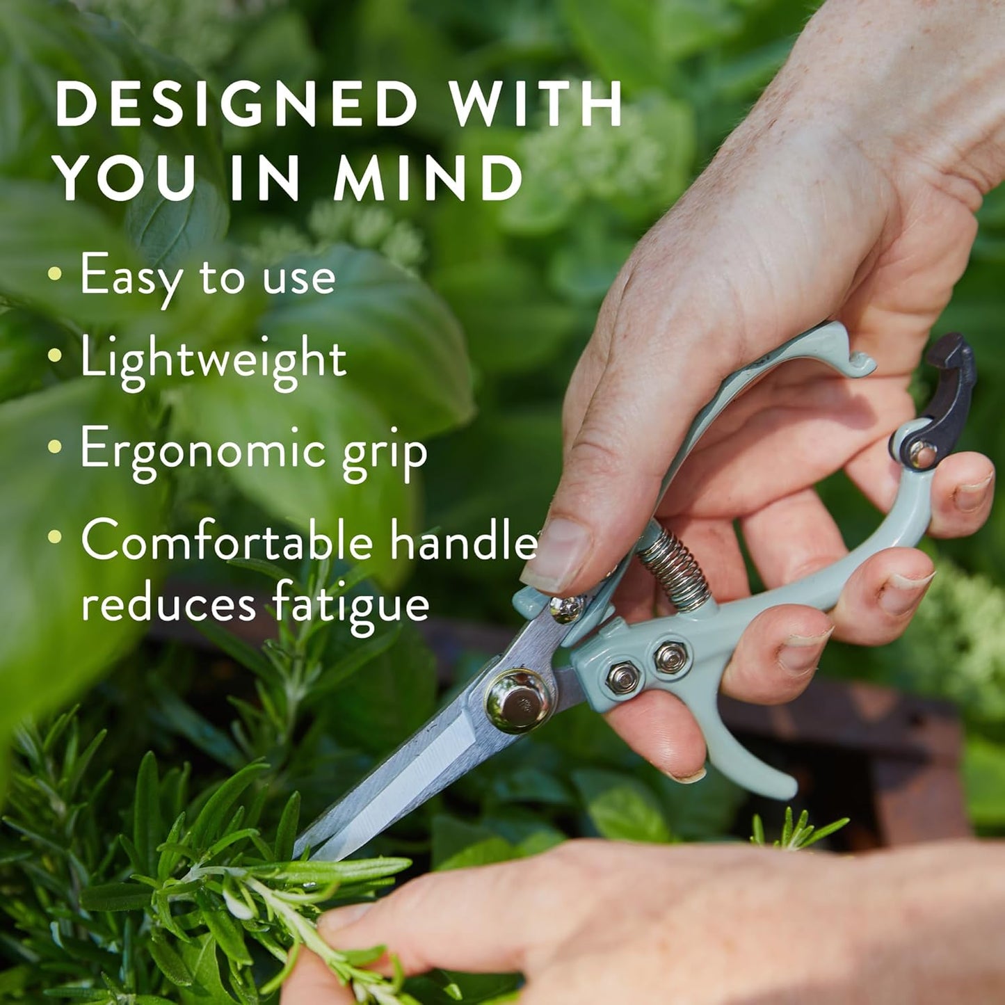 Modern Sprout Pruning Shears - Herb Snipping Scissors- Lightweight Gardening Tools W/Easy Lock - Flower Cutter Garden Shears - Carbon Steel Blade + Reusable Holster (Sage, 1-Pack)