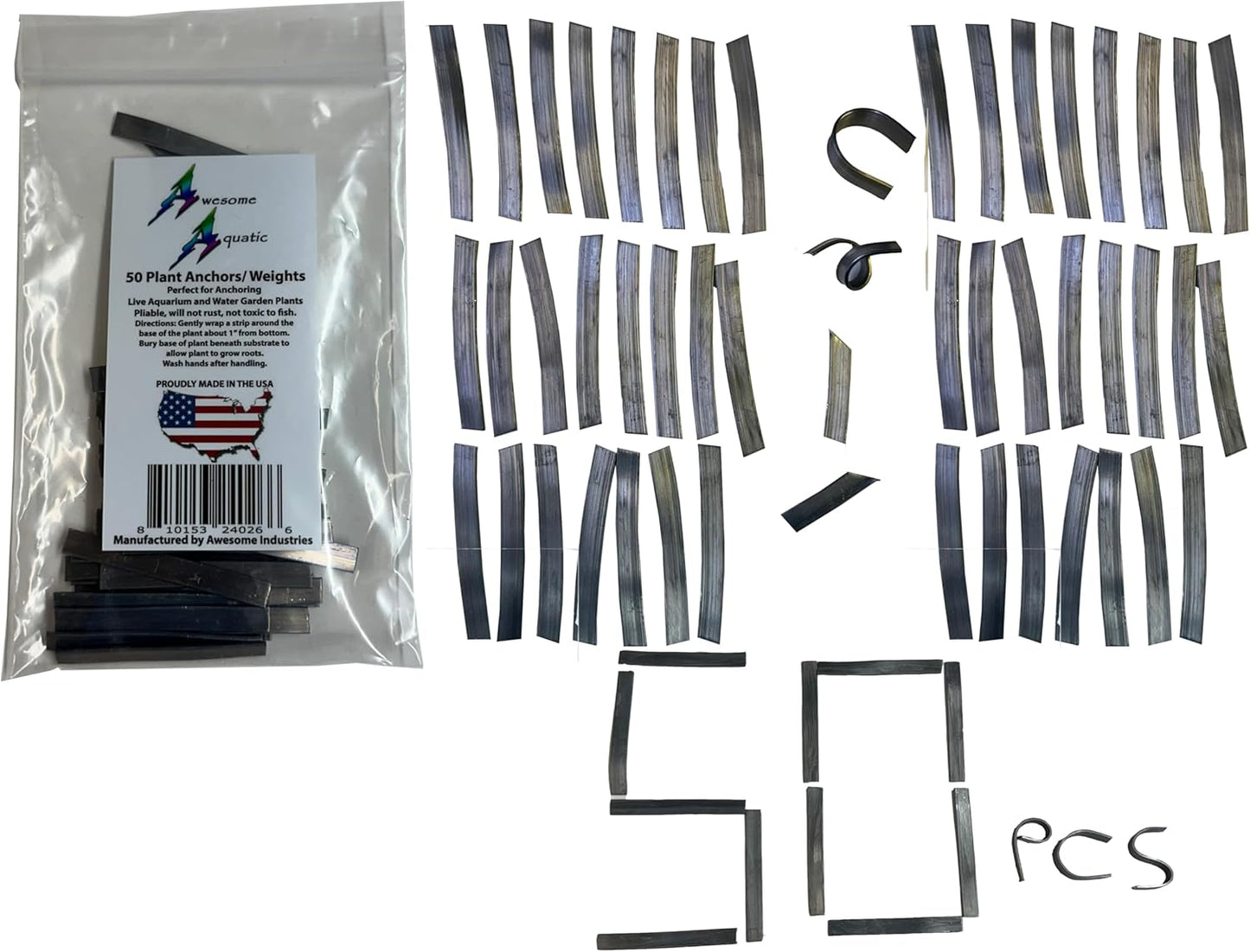 Awesome Aquatic Plant Weights/Anchors 50 Pack Strips Lead Ribbon Live Plants Weight Anchor Aquarium (50 Pack Strips)