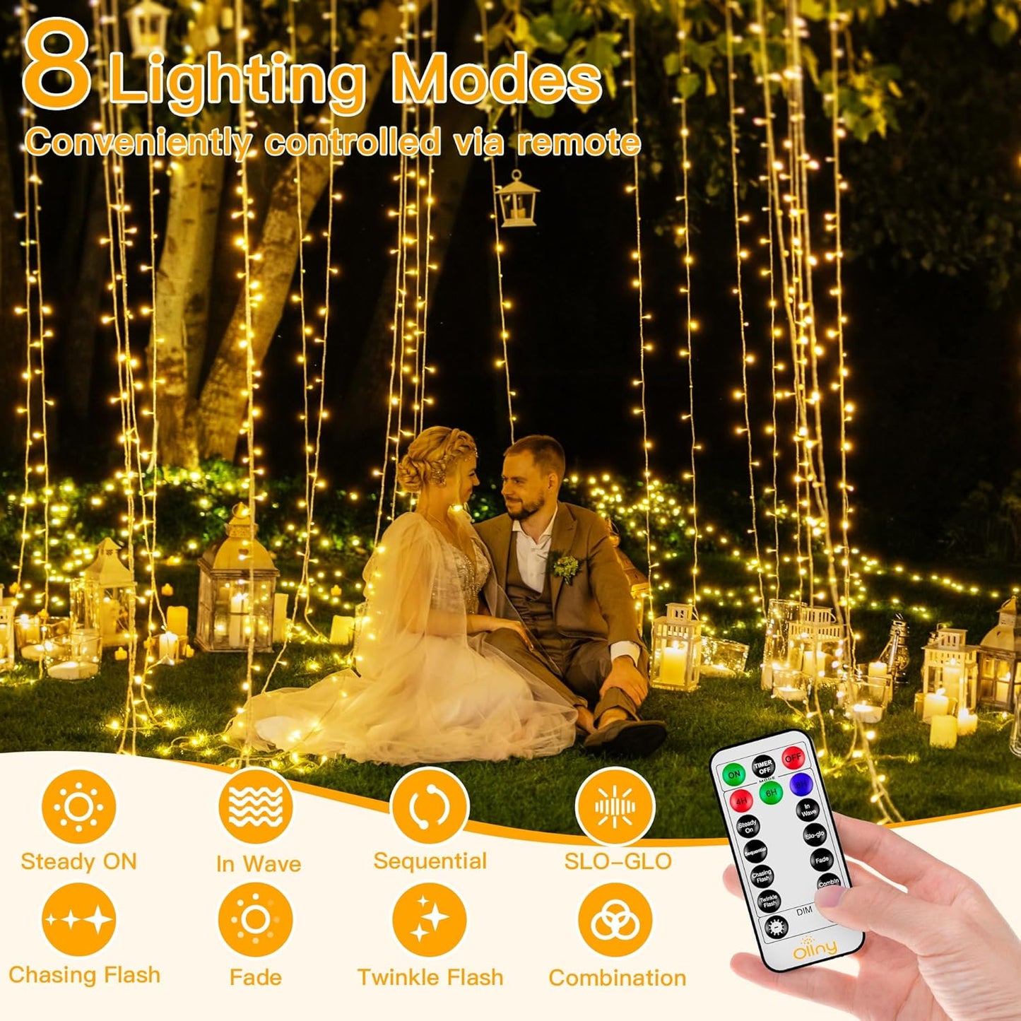 Ollny Christmas Lights Outdoor 400LED 131FT, Warm White Fairy Lights with Remote 3 Timer, Plug in 8 Modes String Lights for Bedroom Indoor Outside House Party Xmas Decorations
