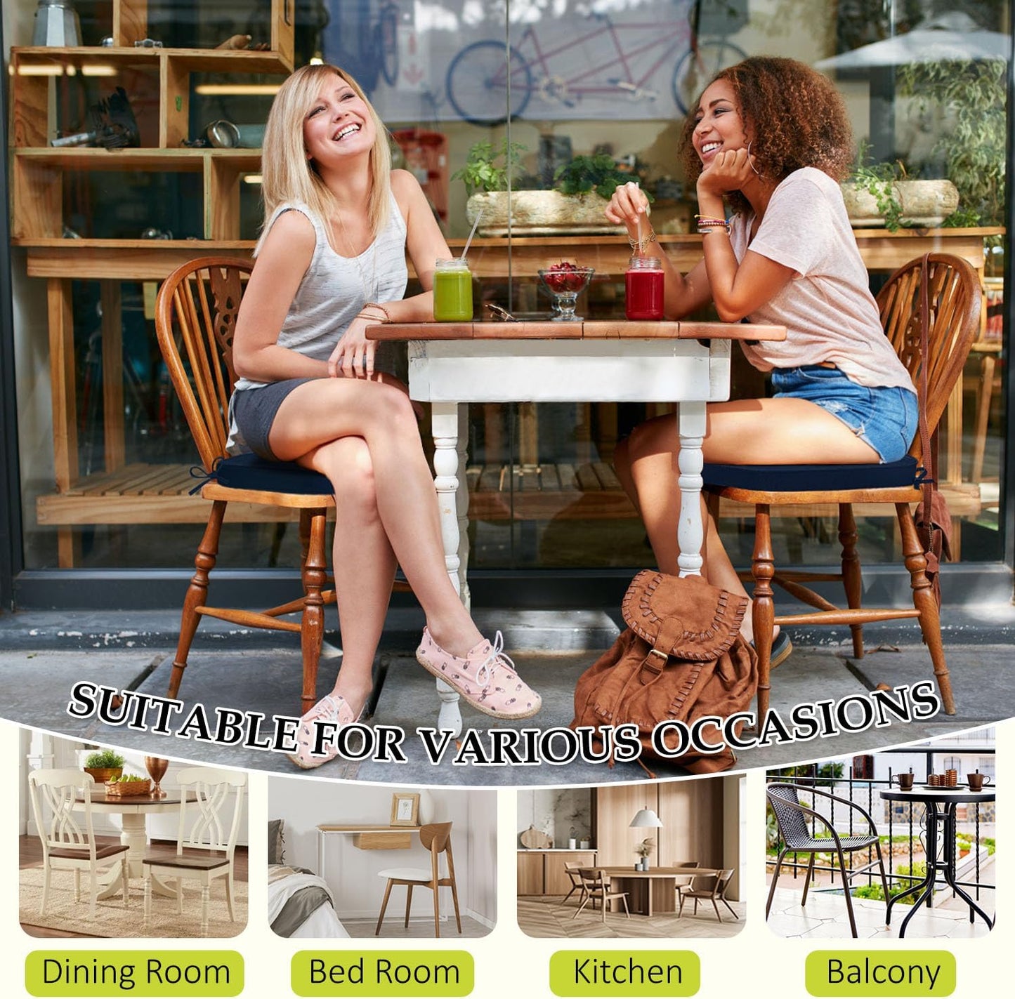 Chair Cushions for Dining Chairs, Indoor Chair Cushions with Ties，Waterproof Chair Pads Set of 4, Navy Blue, 17x16x2.5 Inch