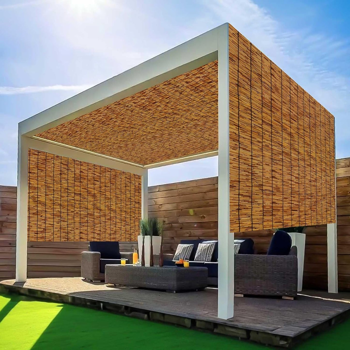 Bamboo Fencing–Handwoven,Bamboo Wall Panel Outdoor Privacy Reed Screening for Garden,Balcony,Backyard,Patio,2ftx16ft