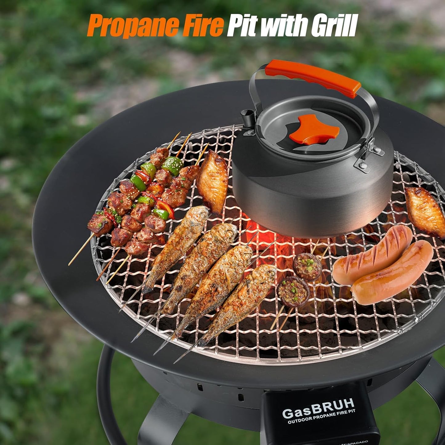 19″ Outdoor Portable Propane Fire Pit with Grill Grate, Cover&Carry Handle,Fireplace,60,000 BTU Propane Firepit,Portable Gas Fire Pit for Outside Patio, Camping,RV, Smokeless Gas Firebowl