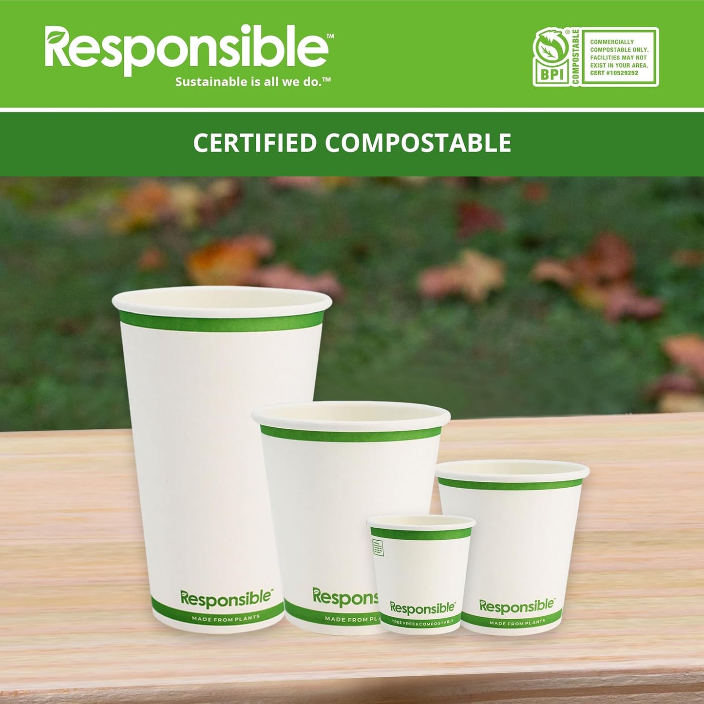 6 oz Paper Hot Cups Bulk, Tree-Less™ Compostable Paper Coffee Cups, Extra Strength, Tree-Free and Made Without PFAS, White (1000 Count)