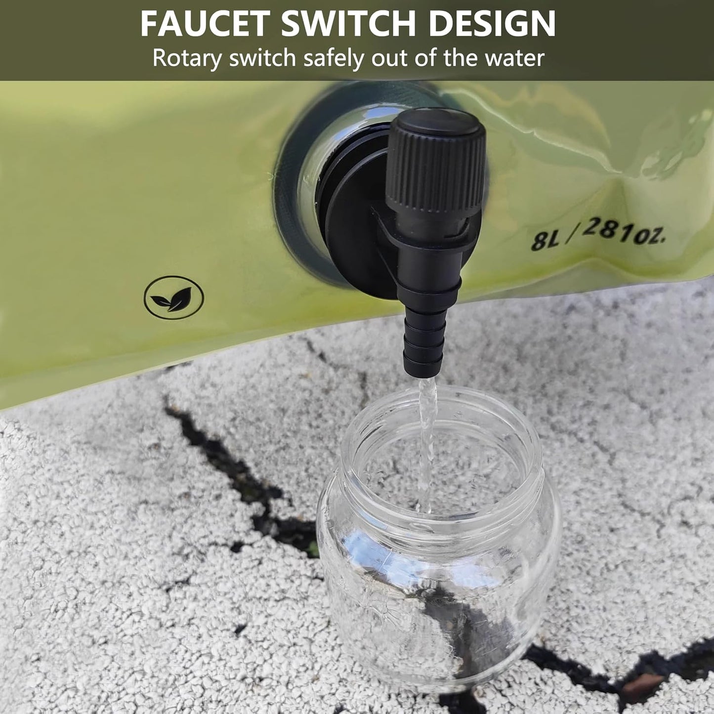 Collapsible 8L Water Storage Bag, BPA-Free Portable Folding Water Jug with Adjustable Faucet, Leakproof Emergency Water Bag for Camping, Hiking, Riding, Outdoor Sport (GREEN, 4)