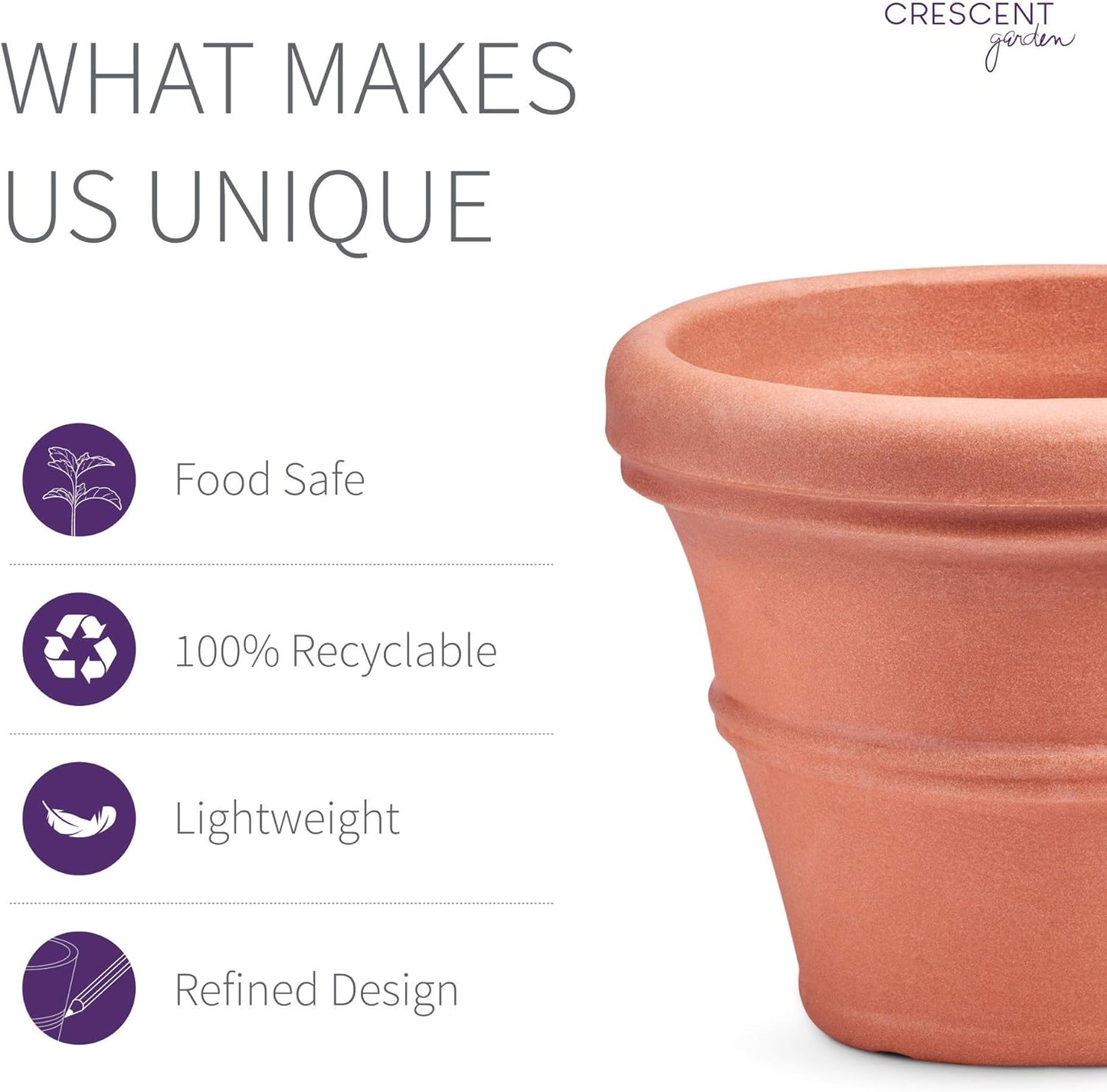 Crescent Garden Brunello Classic Rolled Rim Planter Pot, Indoor/Outdoor Weather-Safe Round Plant Pot, 14'' (Terracotta Color)