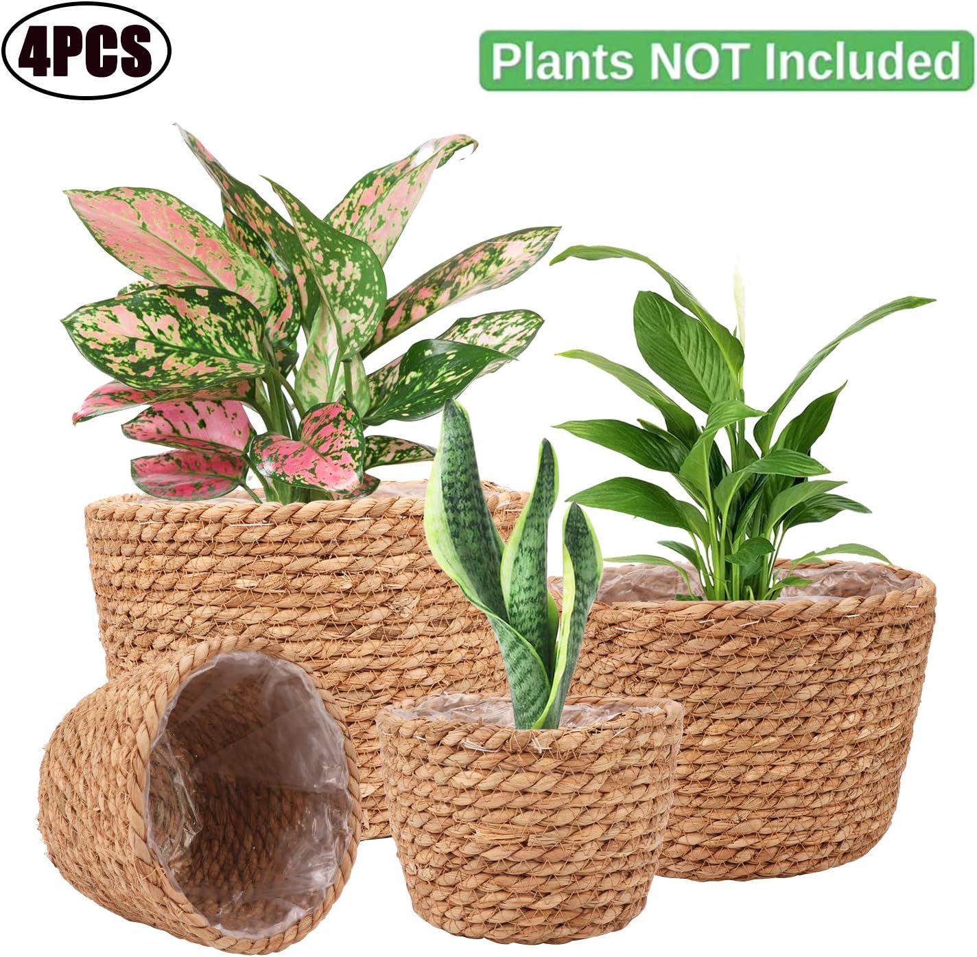 Seagrass Planter Basket Stylish Planter Baskets for Indoor and Outdoor Plants Perfect for Flower Pots Cover and Room Decoration, Set of 4