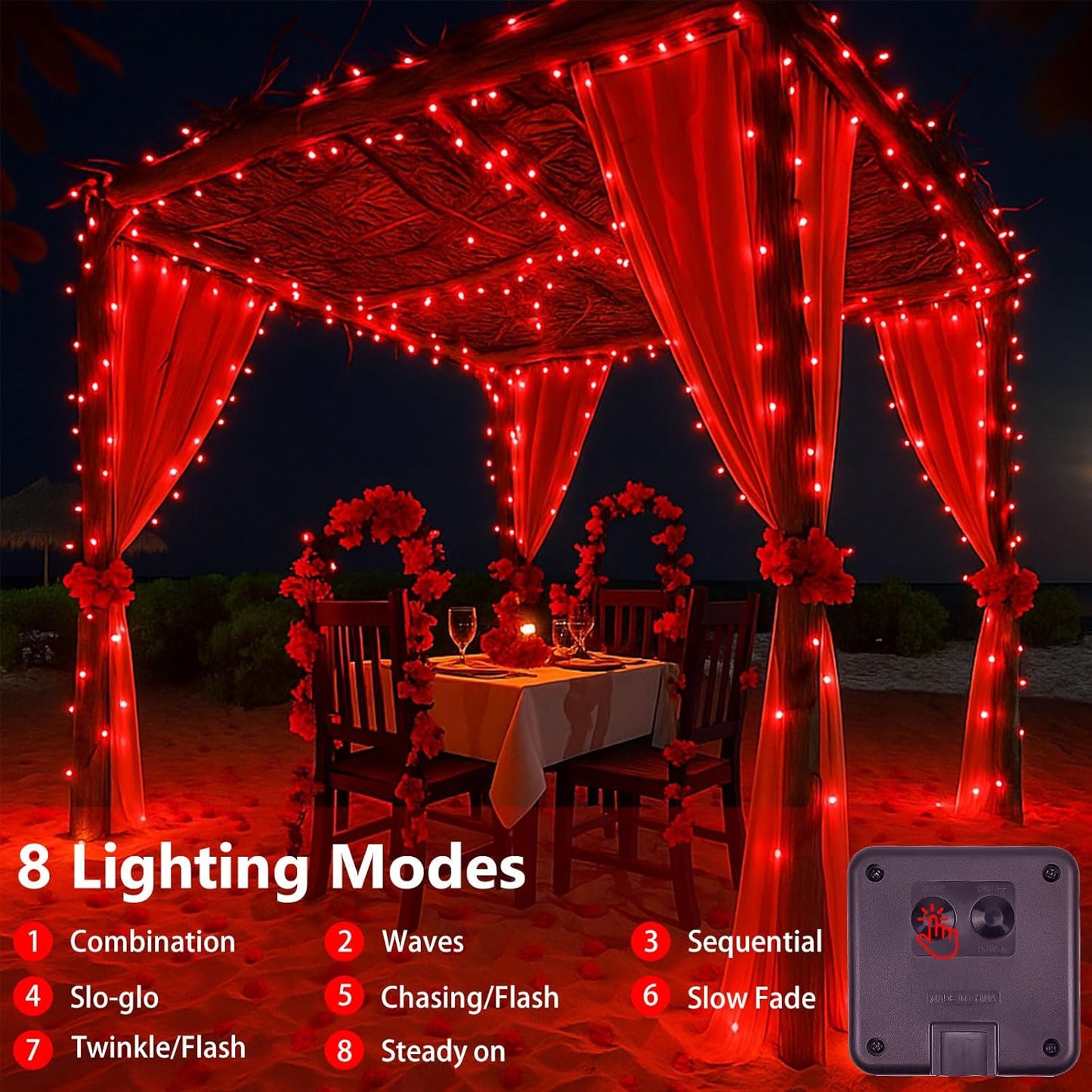 Extra-Long 144FT Solar String Lights for Outside, 2 Pack 400LED Solar Fairy Lights Outdoor, Waterproof Copper Wire with 8 Modes Twinkle Lights for Tree Garden Party Xmas Wedding Decor (Red)