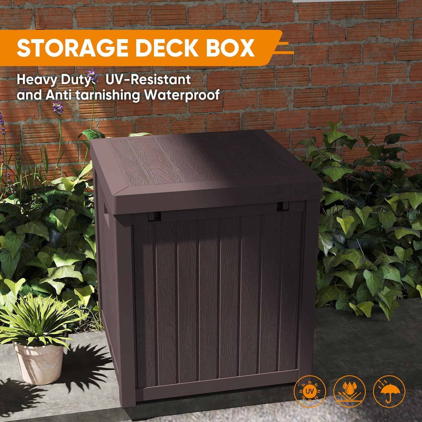51 Gallon Resin Deck Box, Outdoor Storage Box Waterproof for Patio, Garden, Pool, and Deck, Storage Solution for Cushions, Tools, Delivery Packages, Brown