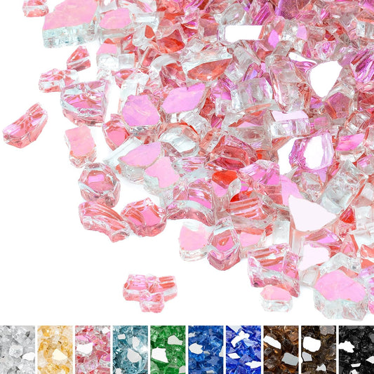 Mr. Fireglass 10 Pounds Fire Glass - 1/4 Inch High Luster Reflective Tempered Glass Rocks for Fireplace Fire Pit Table and Landscaping, Rose Gold