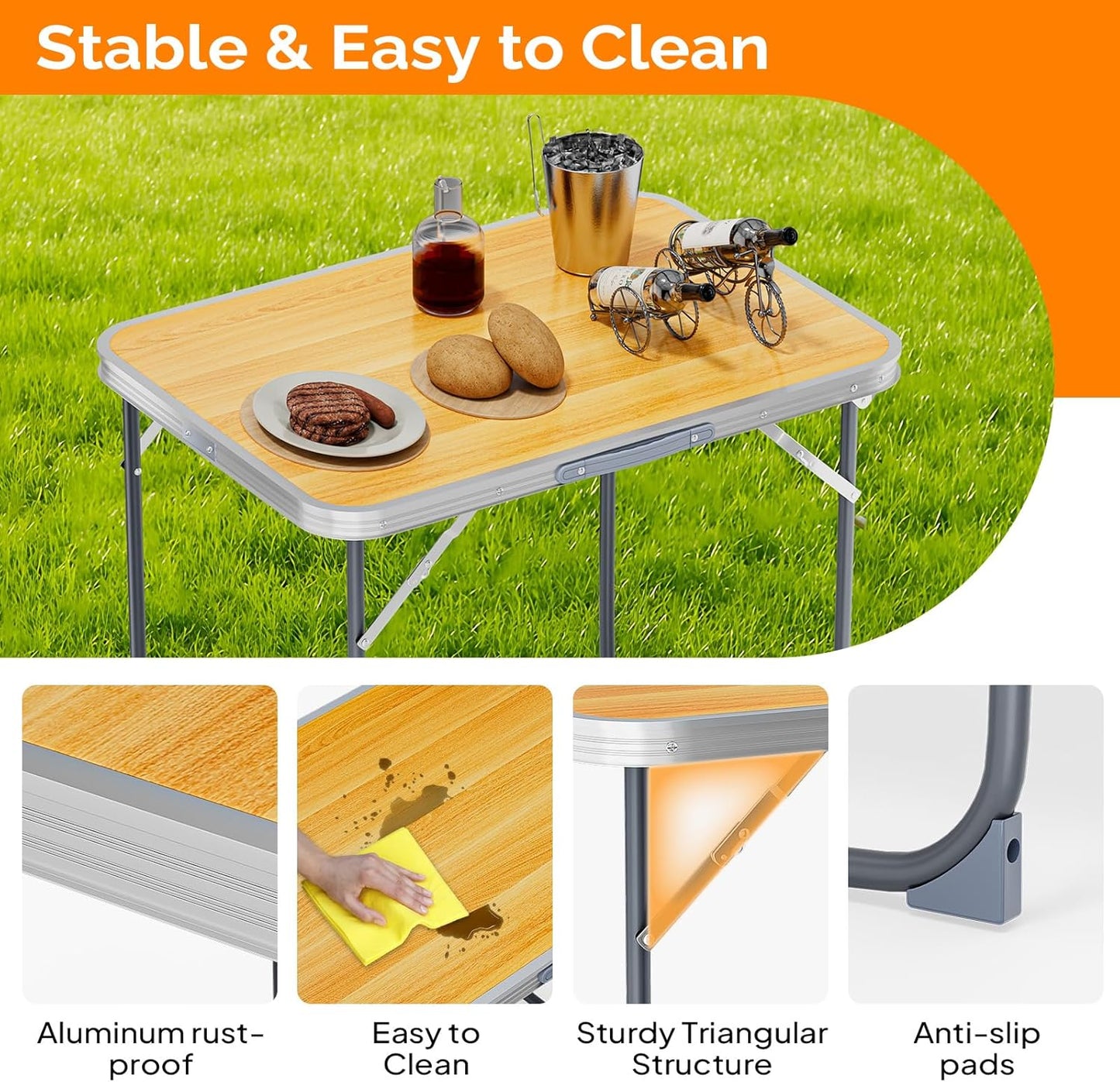 VINGLI 2.3FT Small Camping Table，Portable Camping Table with Carrying Handle, Picnic Table Foldable Table Essentials for Indoor Outdoor