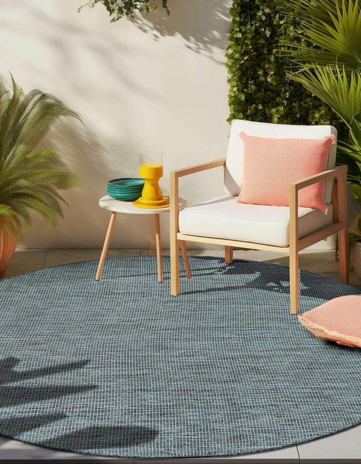 Unique Loom Outdoor Solid Collection Area Rug (6' 1" Round Teal/Navy Blue)