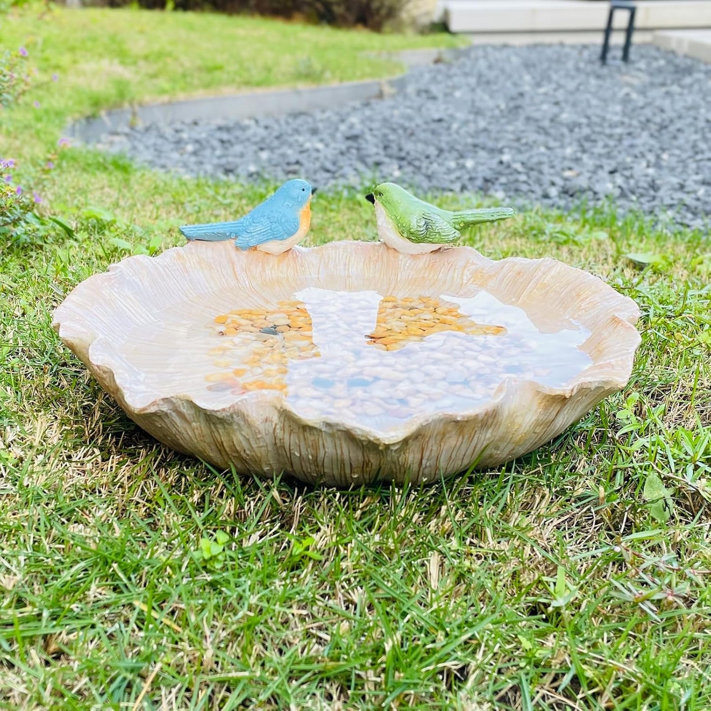 Ground Standing Bird Bath and Feeder, Wild Hummingbird Bath, Resin Feeding Tray for Outdoor Yard Decorations