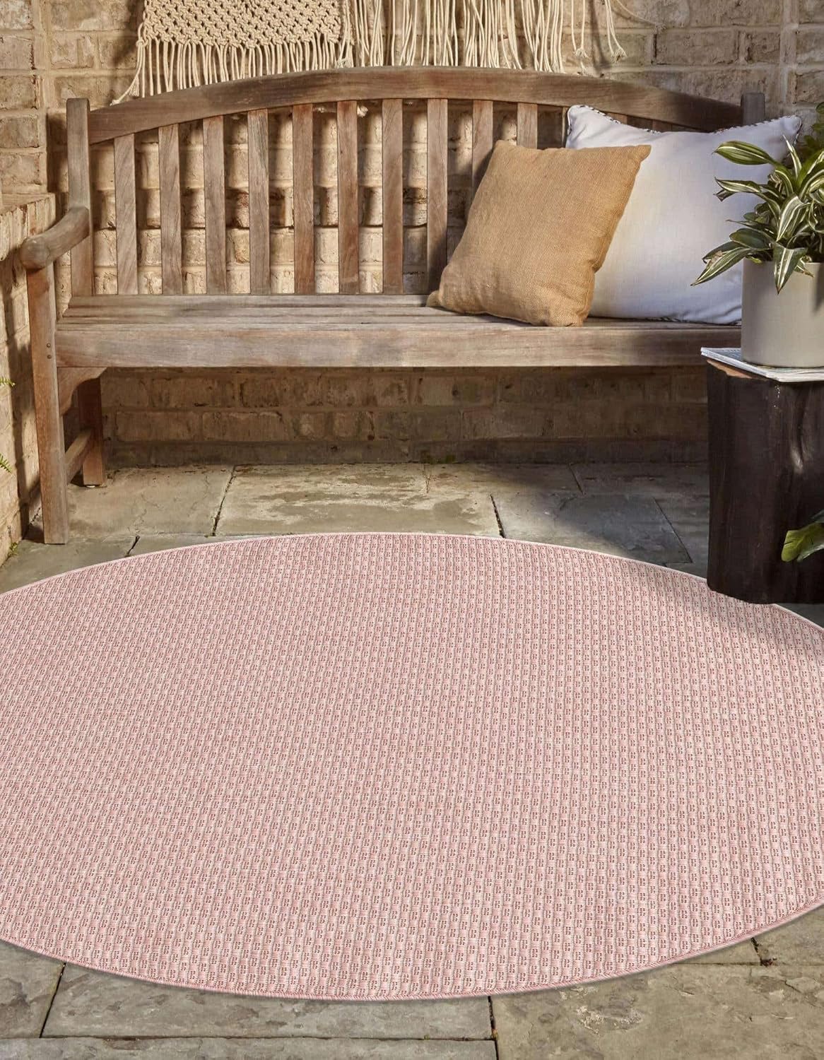 Unique Loom Collection Casual Transitional Solid Heathered Indoor/Outdoor Flatweave Area Rug (7' 10" Round, Whisper Pink/Ivory)