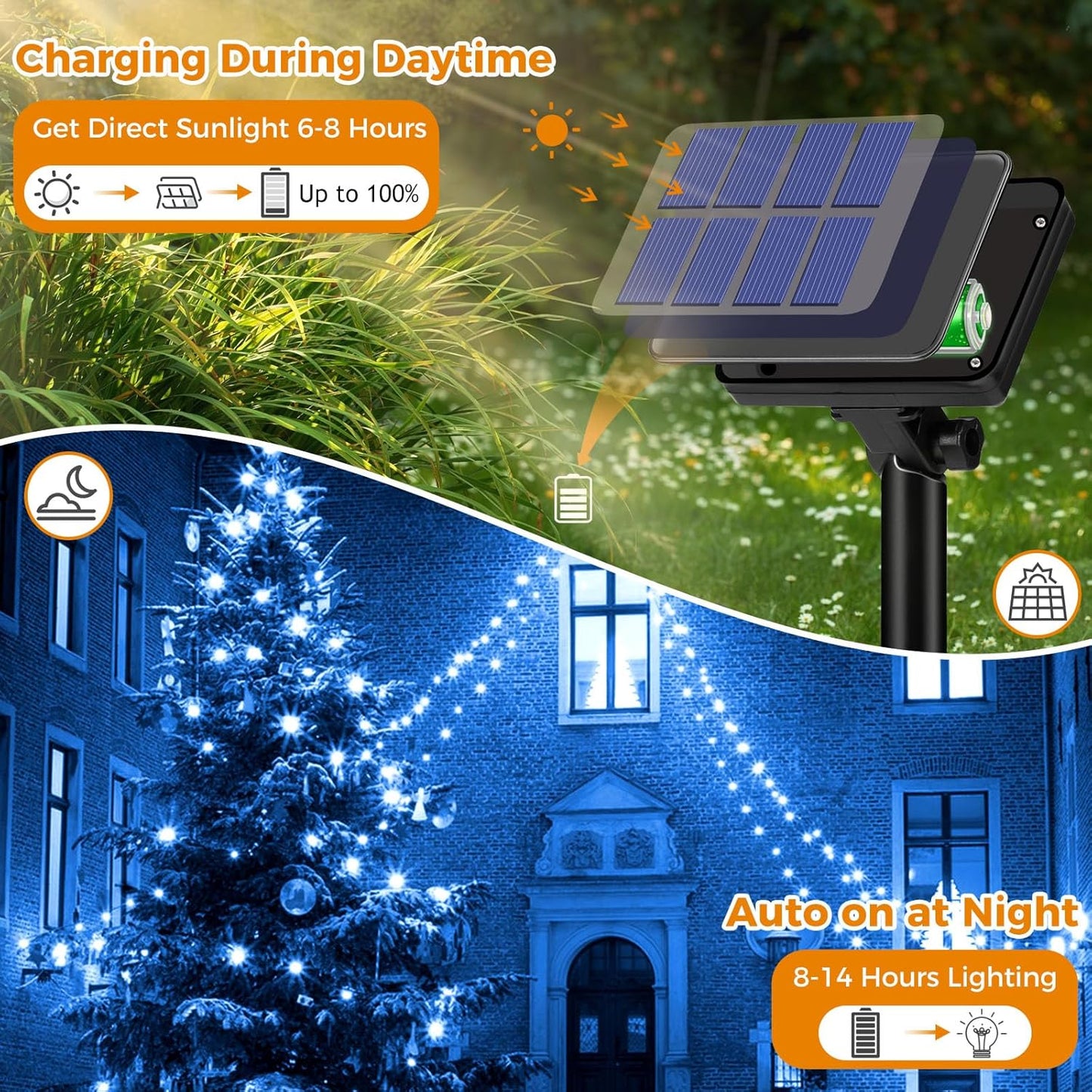 2 Pack Solar String Lights for Outside - 160LED 66FT Solar Fairy Lights Outdoor Waterproof 8 Modes, Copper Wire Solar Powered Twinkle Lights for Tree Garden Christmas Wedding Party Decor, Blue
